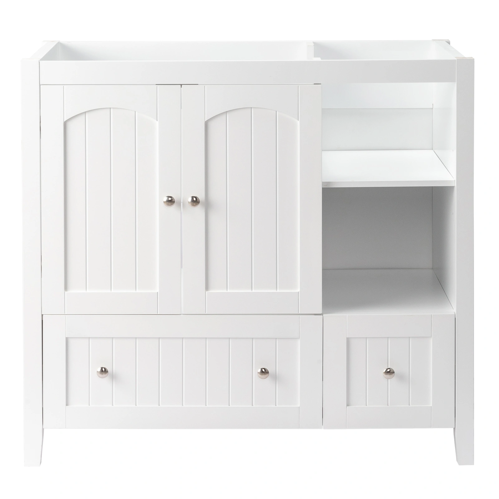 Without Basin White MDF spray paint double door double drawer with decorative strips bathroom cabinet 91*46*82cm view 14