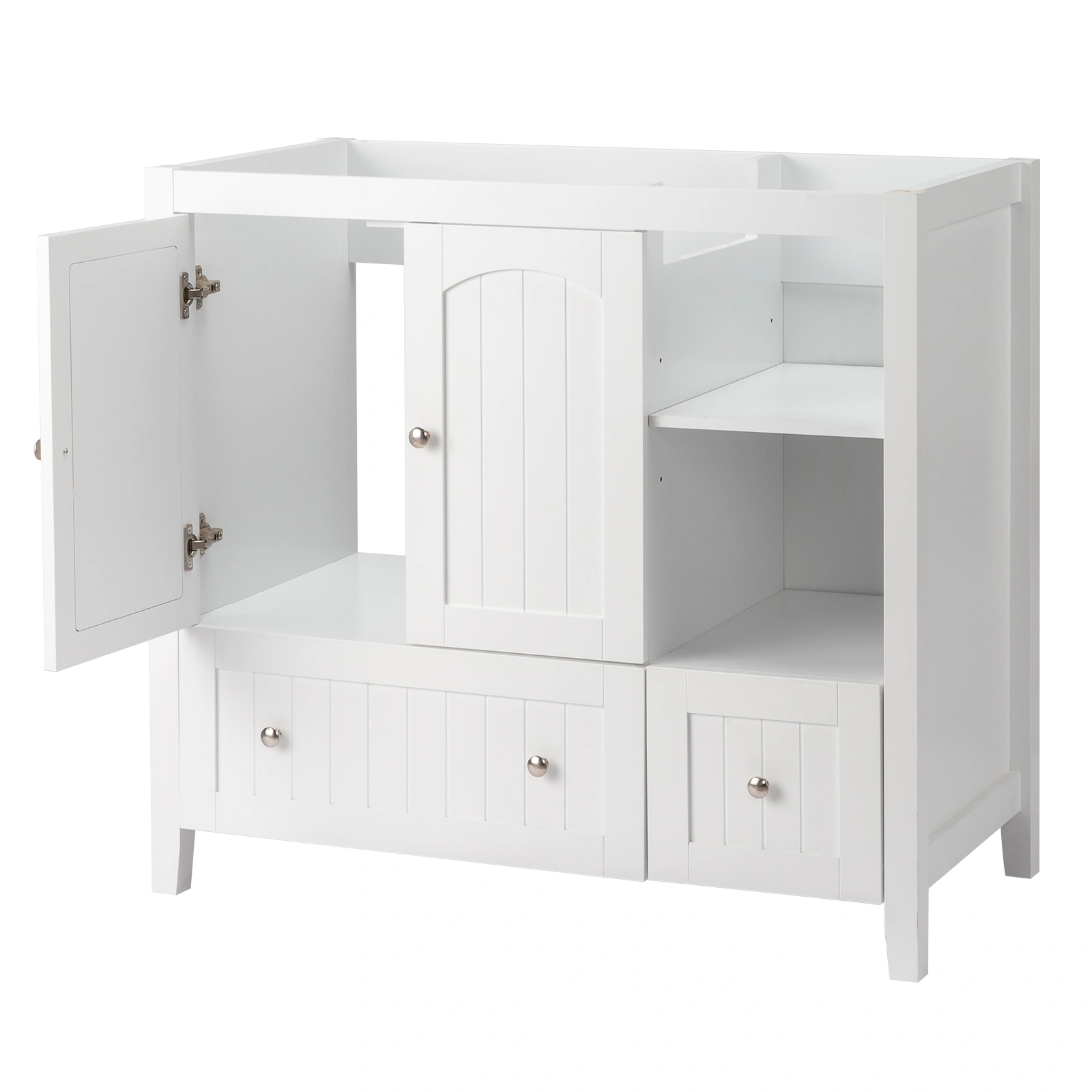 Without Basin White MDF spray paint double door double drawer with decorative strips bathroom cabinet 91*46*82cm view 3