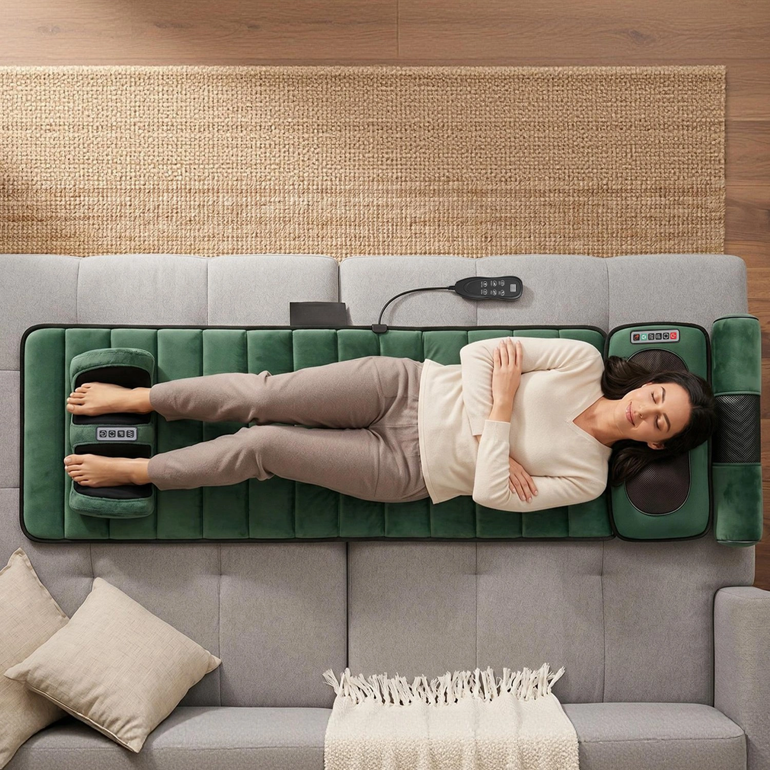 Full Body Electric Massage Mat with Detachable Neck & Foot Kneading Units, Inflatable Lumbar Pillow Heating Function 10 Vibration Points Multi Modes Timer Anti-Slip Base Foldable with Storage Bag view 12
