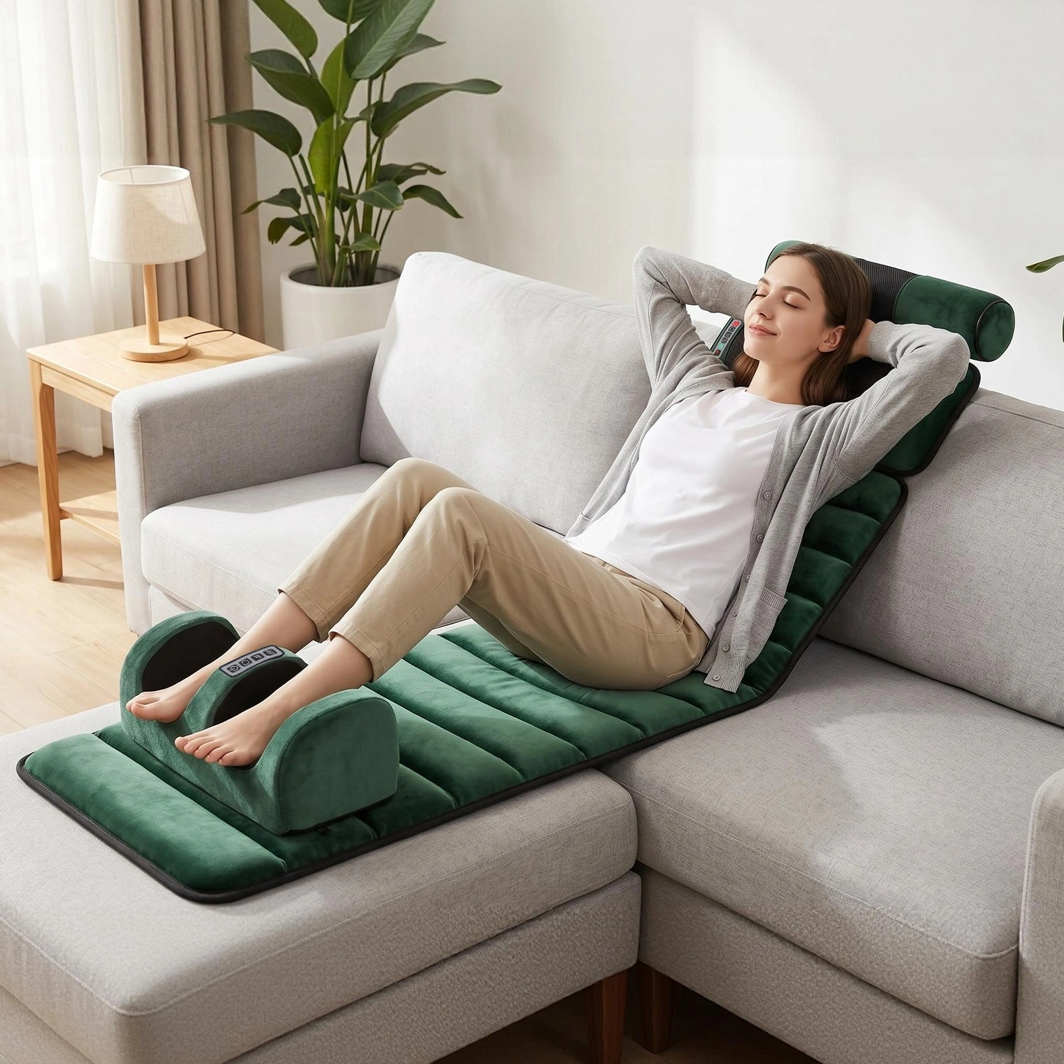 Full Body Electric Massage Mat with Detachable Neck & Foot Kneading Units, Inflatable Lumbar Pillow Heating Function 10 Vibration Points Multi Modes Timer Anti-Slip Base Foldable with Storage Bag view 6