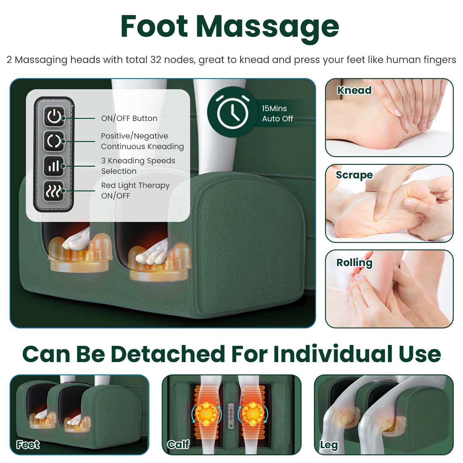 Full Body Electric Massage Mat with Detachable Neck & Foot Kneading Units, Inflatable Lumbar Pillow Heating Function 10 Vibration Points Multi Modes Timer Anti-Slip Base Foldable with Storage Bag view 8