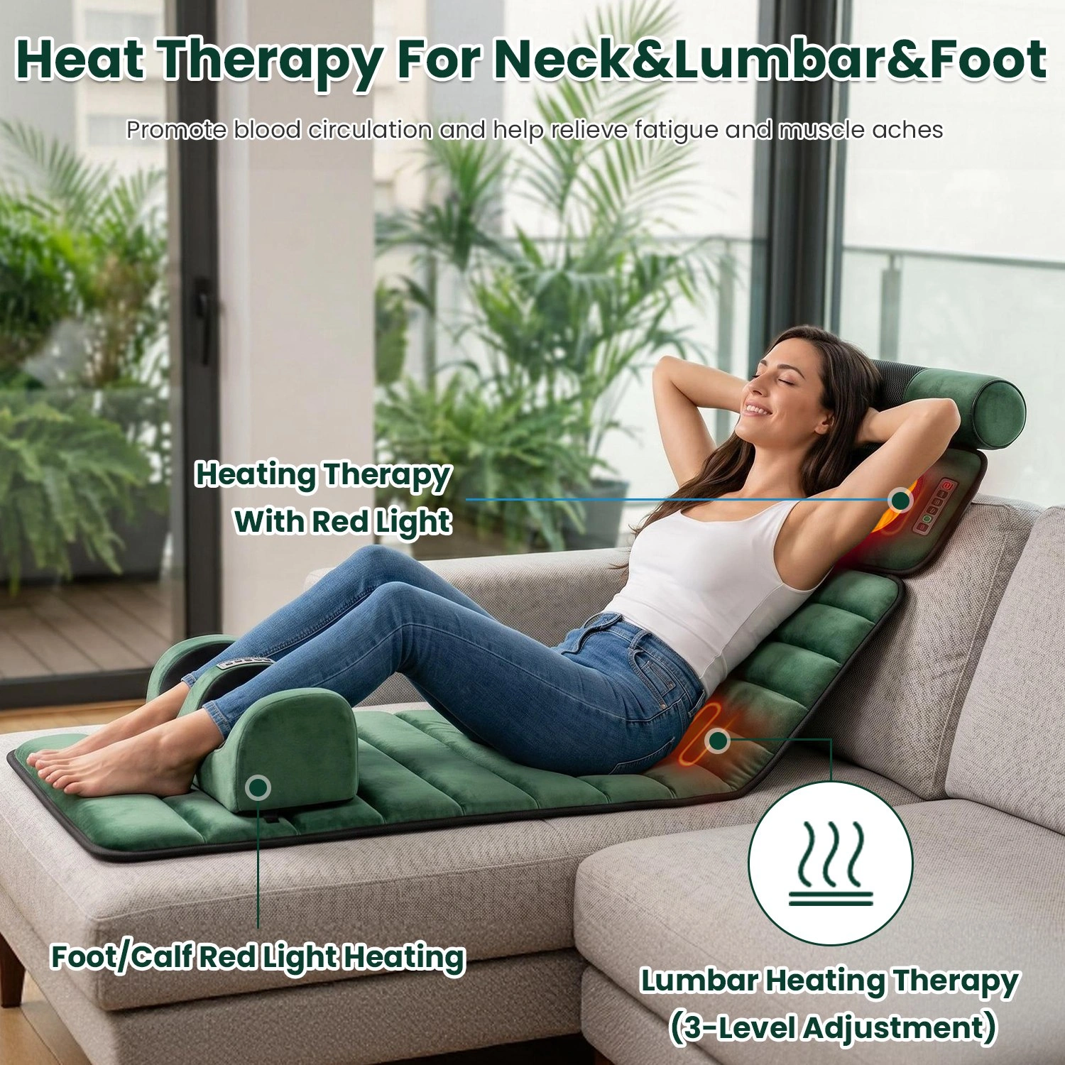 Full Body Electric Massage Mat with Detachable Neck & Foot Kneading Units, Inflatable Lumbar Pillow Heating Function 10 Vibration Points Multi Modes Timer Anti-Slip Base Foldable with Storage Bag view 9