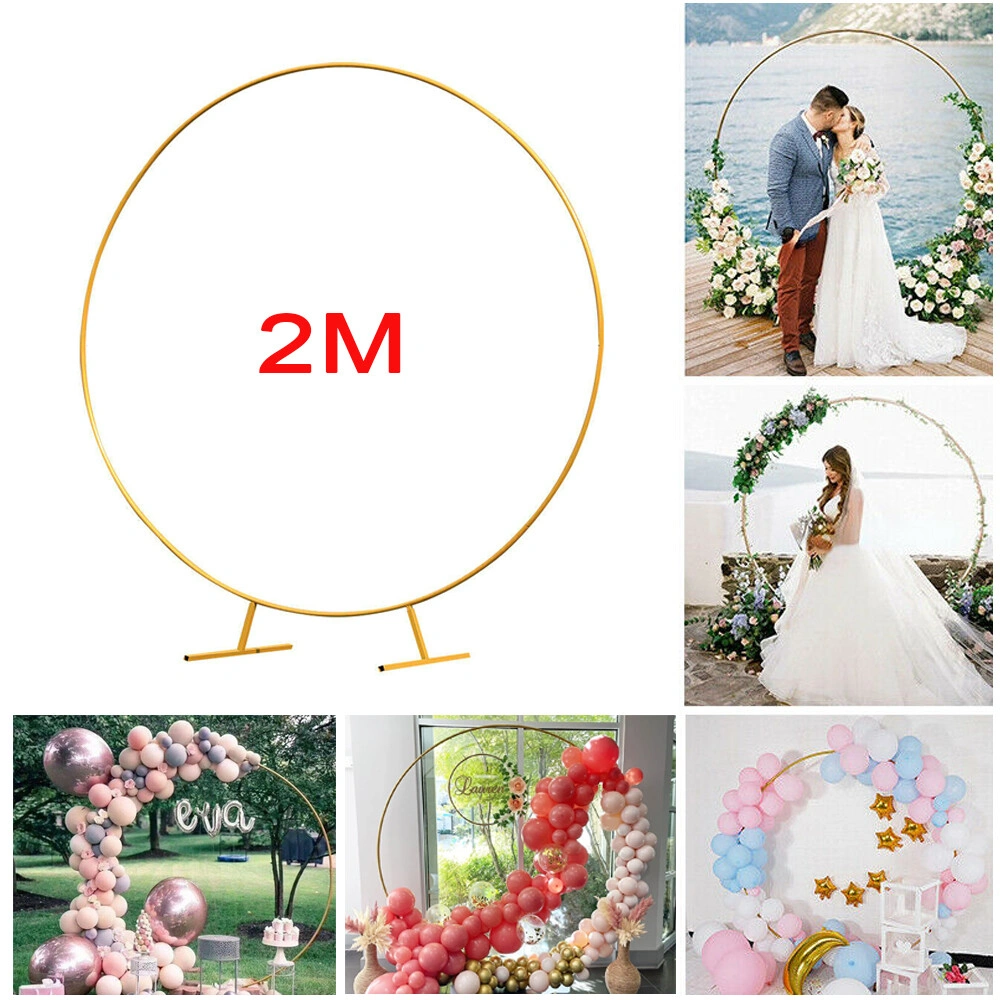 2M Gold Round Hoop Balloon Arch Backdrop Stand Frame, Flower Decor Display for Wedding Party view 2