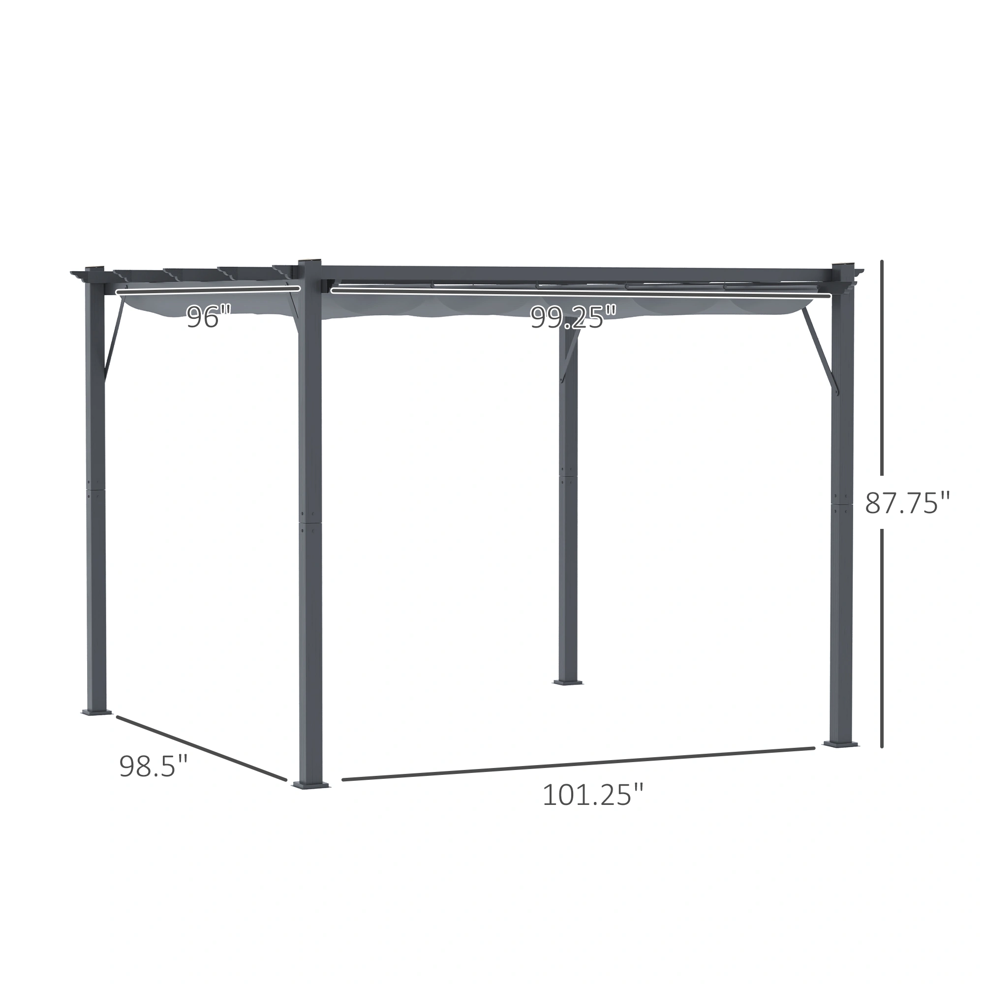 Outdoor Retractable Patio Awning Cantilever Terrace Sunshade Cover with Side Arms view 2