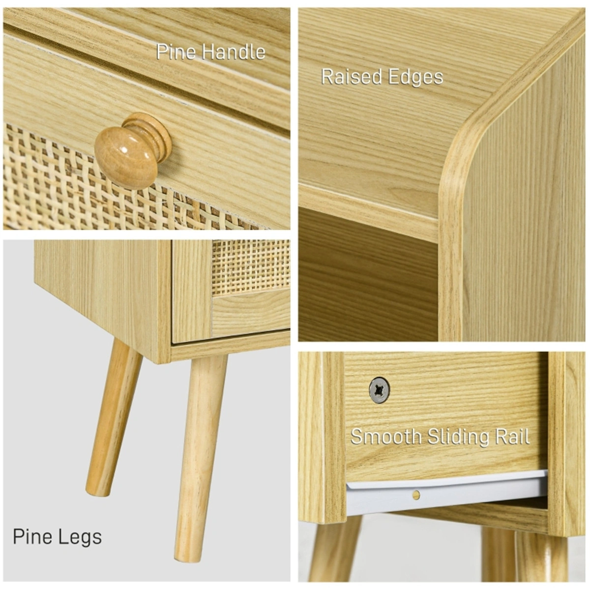 Bedside Tables Set of 2, Modern Nightstands with Open Storage Shelf, Metal Frame, Easy Assembly, Space Saving Design for Bedroom view 2