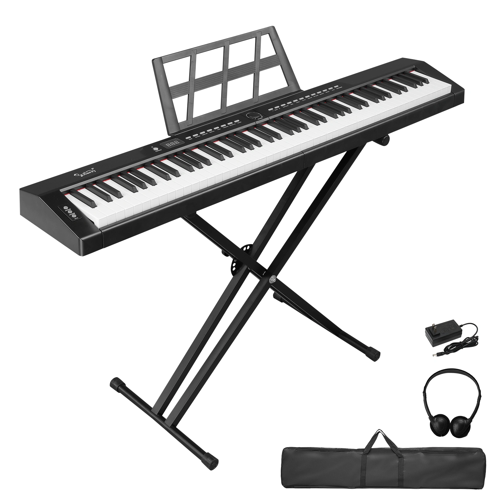 GPP-105 88 Key Digital Piano with Dual X-Shape Stand, Semi-Weighted Full Size Keyboard, MIDI Bluetooth, Headphone, Black