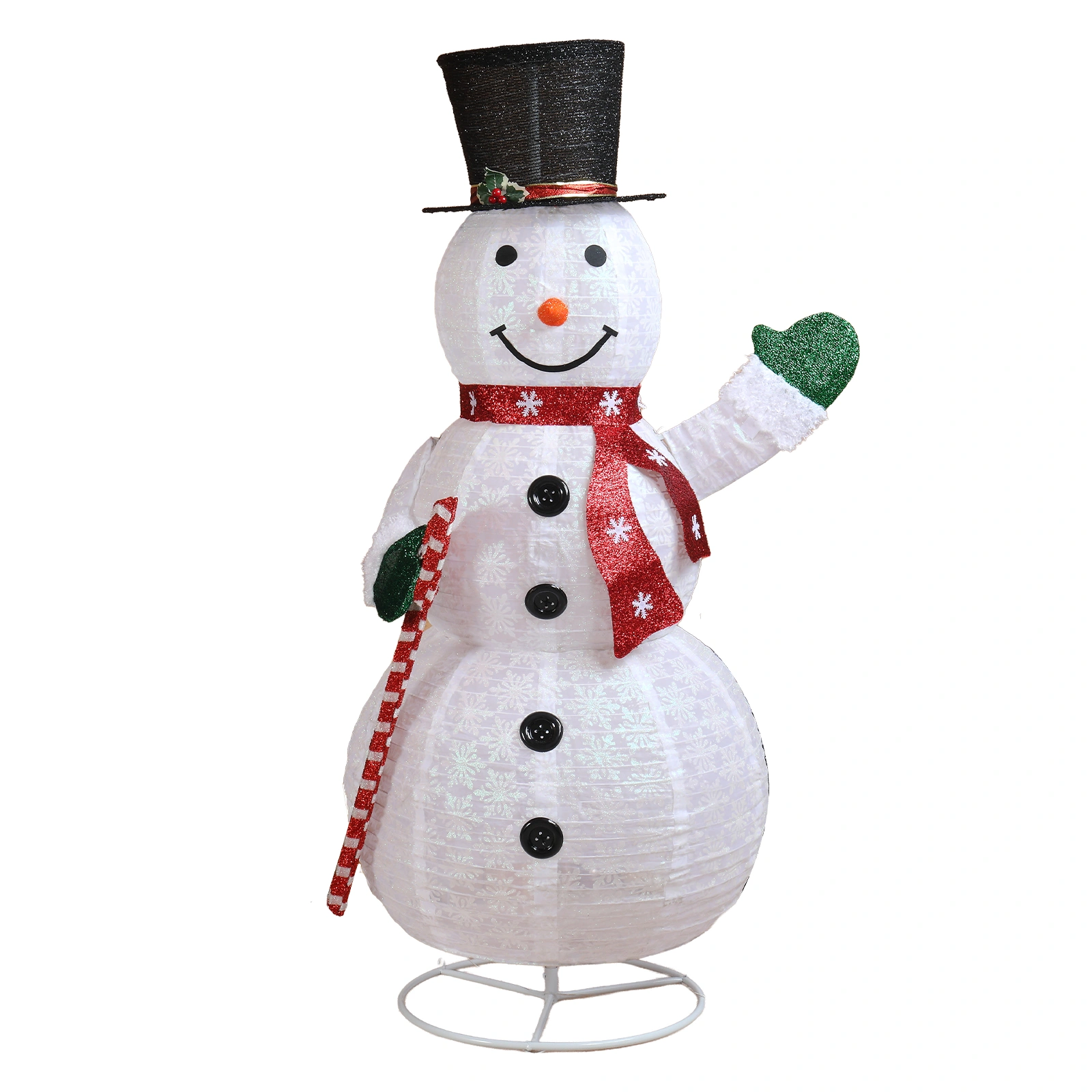 1.7M Pre-Lit Snowman Holding Candy Cane Christmas Yard Decor, 240 White LED Pull-Up Snowman for Indoor Outdoor Holiday Display, White