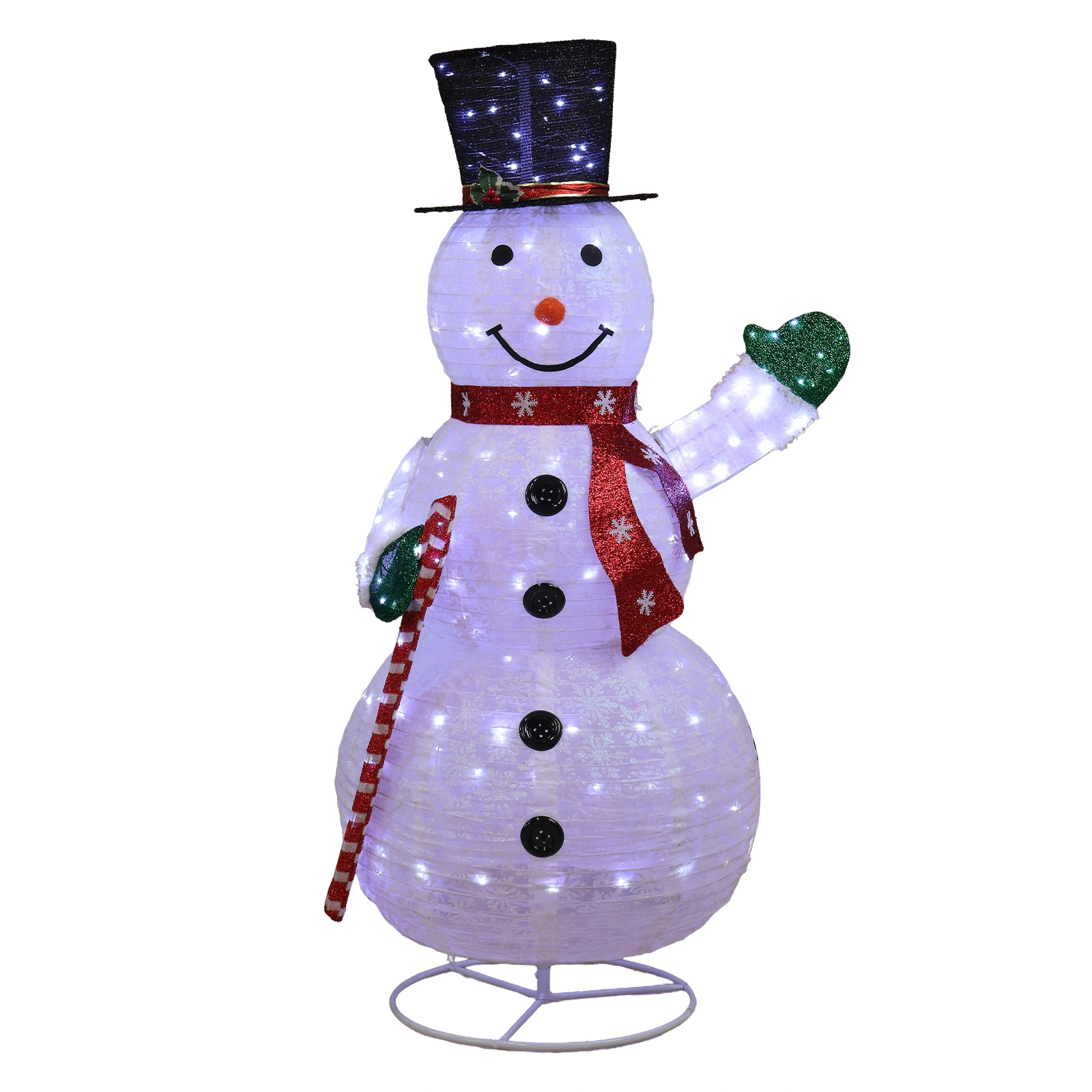 1.7M Pre-Lit Snowman Holding Candy Cane Christmas Yard Decor, 240 White LED Pull-Up Snowman for Indoor Outdoor Holiday Display, White view 2