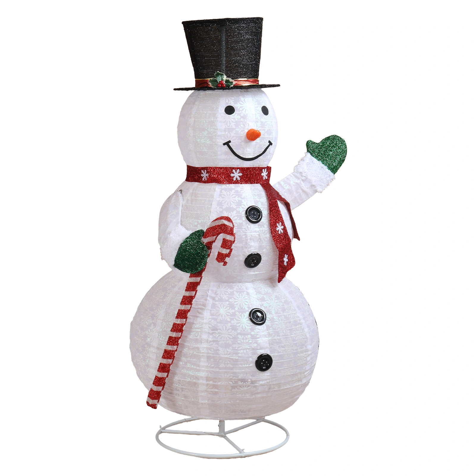 1.7M Pre-Lit Snowman Holding Candy Cane Christmas Yard Decor, 240 White LED Pull-Up Snowman for Indoor Outdoor Holiday Display, White view 3