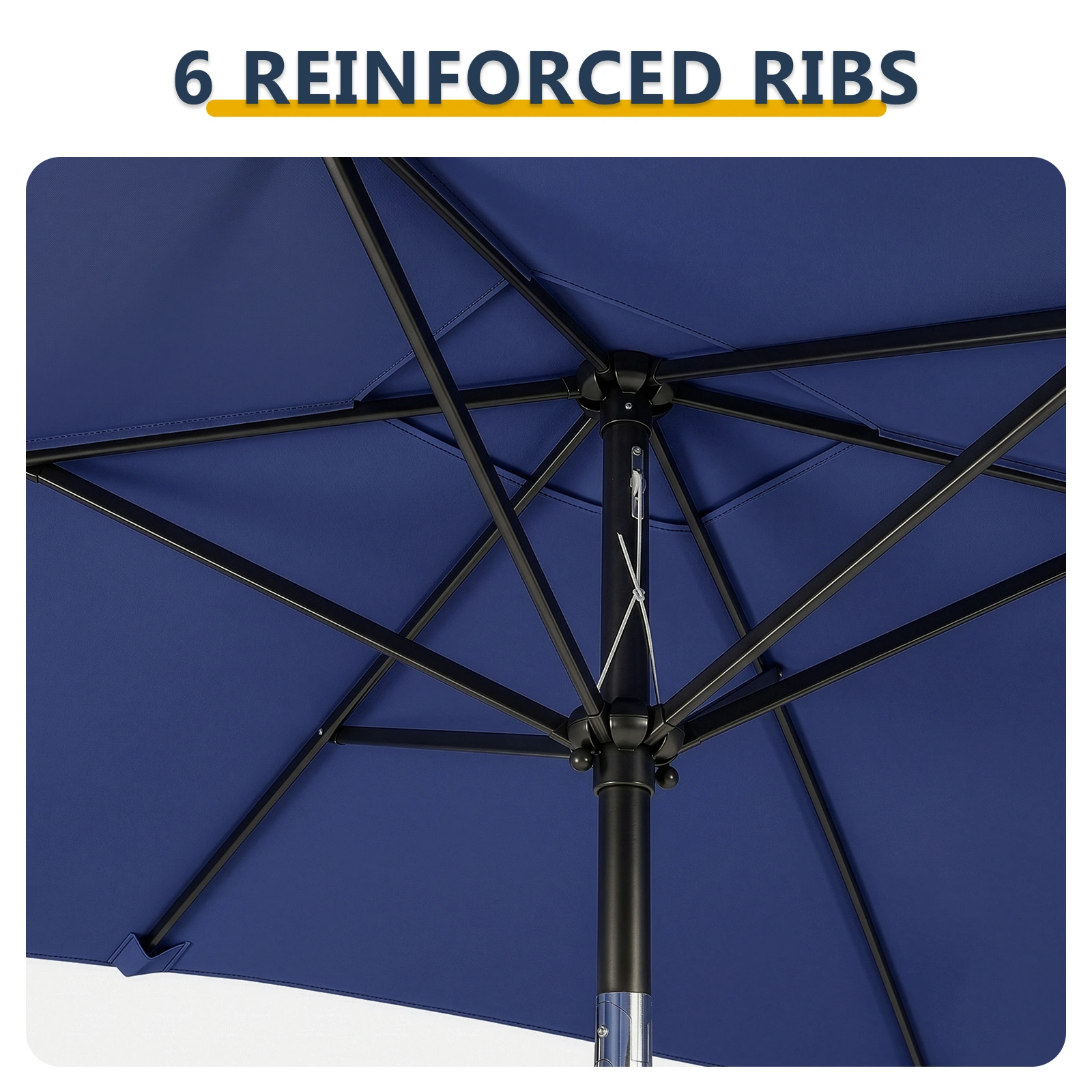 10 x 6.5 FT Square Patio Umbrella, Tilting Outdoor Sun Umbrella with 6 Iron Ribs and Iron Central Pole, Polyester Fabric Outdoor Shade Umbrella Navy Blue view 5