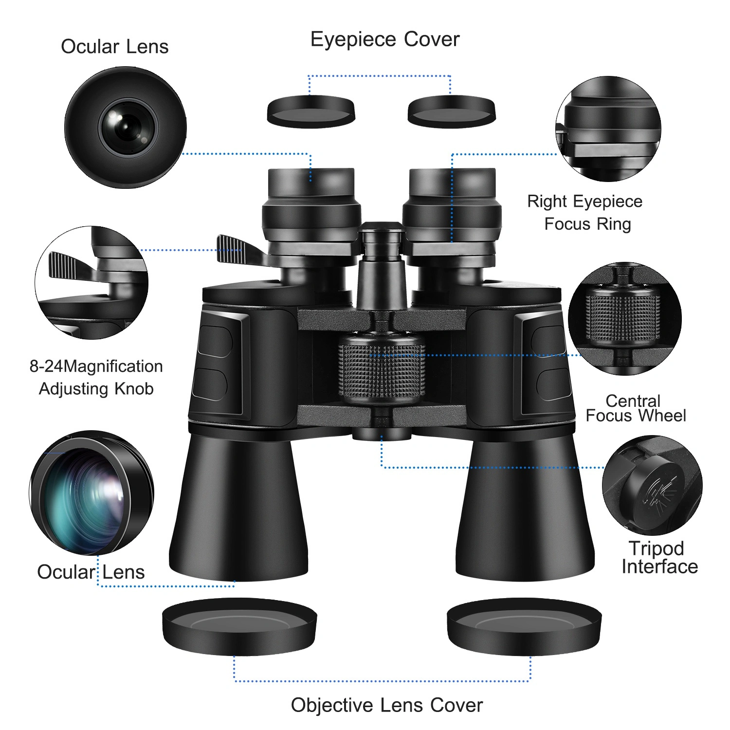 8-24x Binoculars with 50mm Objective Lens, Multi-Layer Coated Aspherical Lenses, High-Grade BAK-4 Prisms, Compact & Portable for Bird Watching, Outdoor, Sports, Concerts, Stargazing view 10
