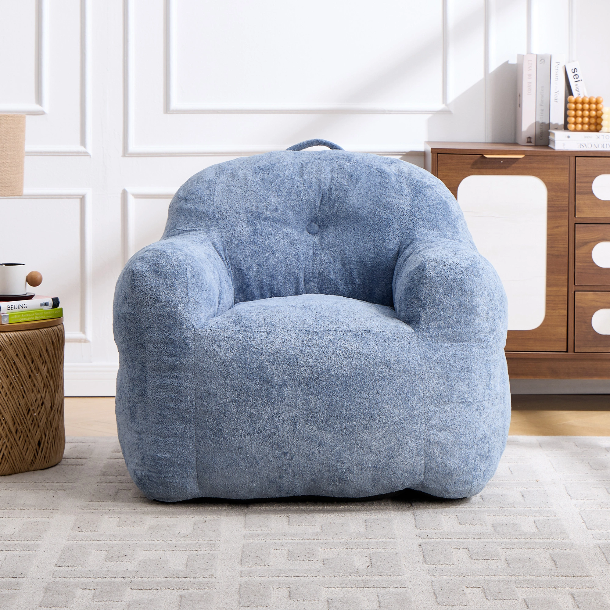 Faux Fur Bean Bag Chair with Armrests,Shredded Sponge Filler,Comfy Sofa for Living Room Bedroom No Assembly Required Blue view 2
