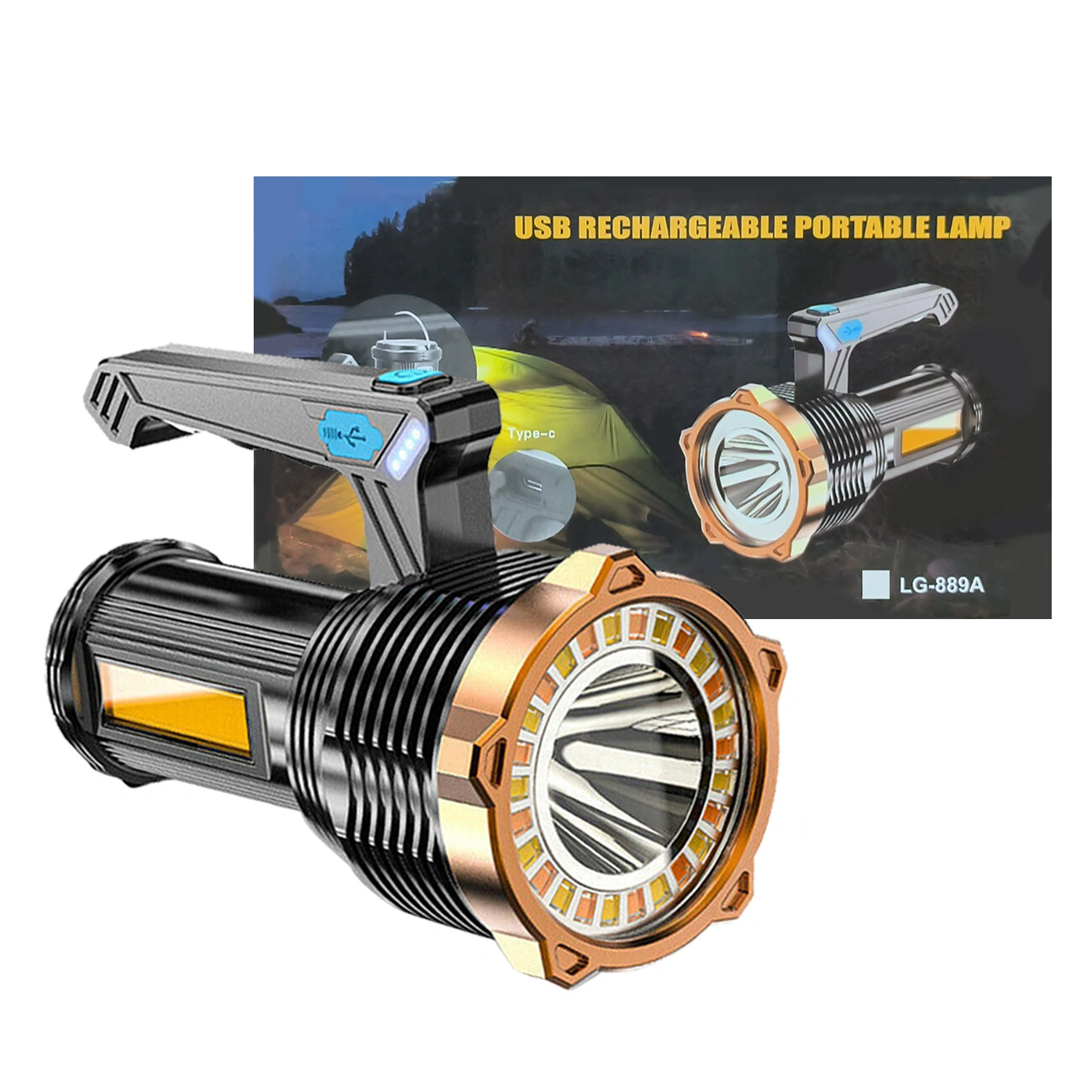 USB Rechargeable LED Flashlight 8 Modes Torch Searchlight Work Light Outdoor Camping Hiking view 4