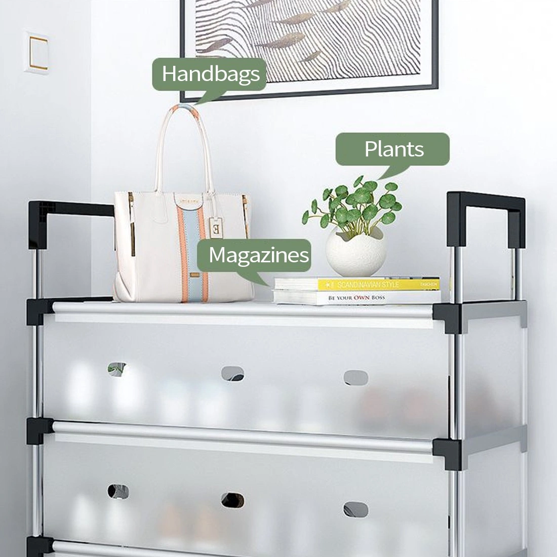 7 Tier Shoe Rack Storage Cabinet Organizer with Dust-Proof Cover Boot Heel Holder Stand view 5