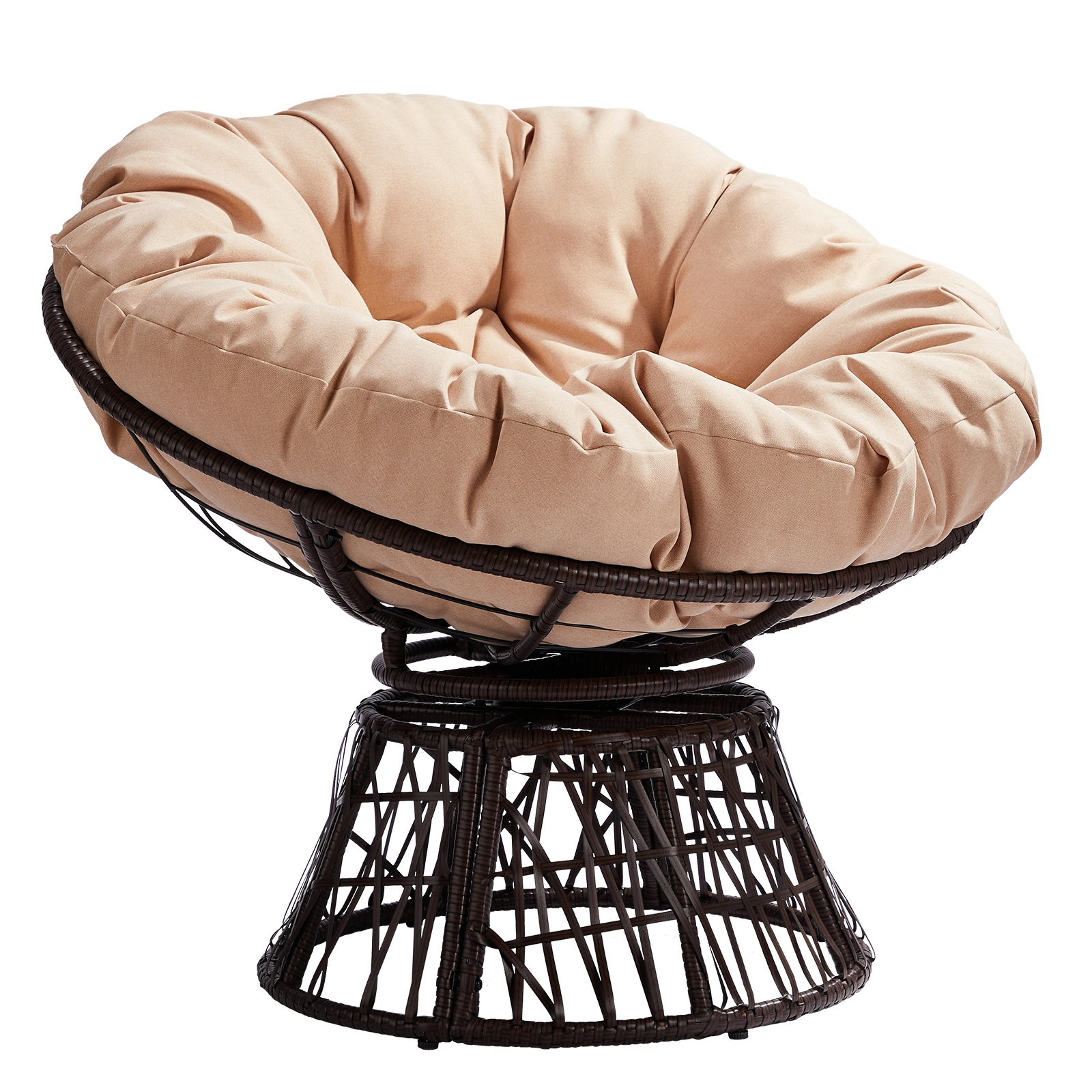 38" Ergonomic Swivel Wicker Papasan Chair with Thick Tufted Cushions, 360 Degree Rotatable Chairs for Living Room Bedroom Reading Room, Beige Cushion view 12