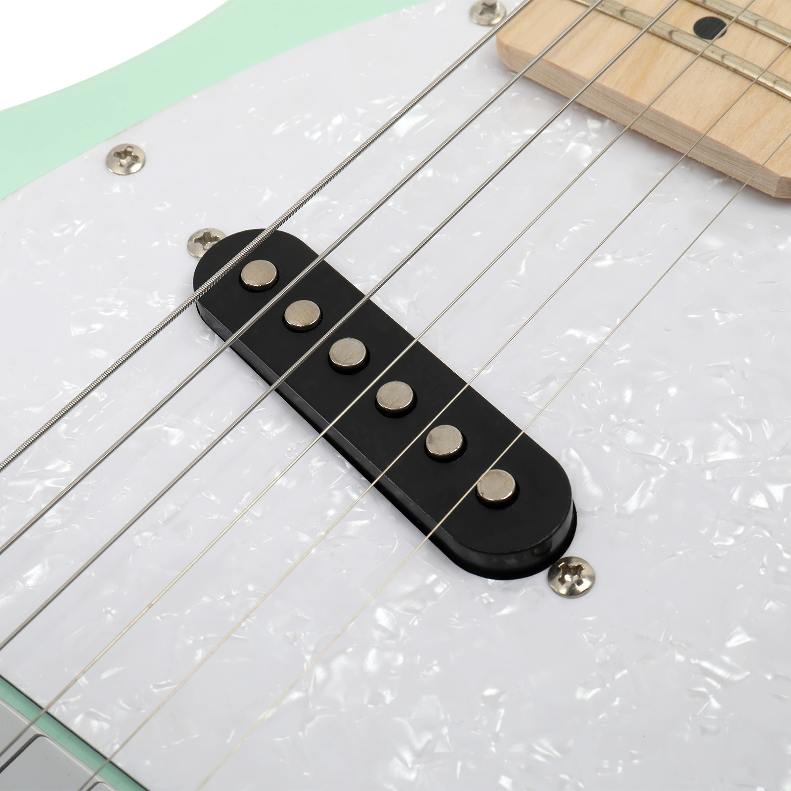 30in Maple Fingerboard Mini Electric Guitar Kit with 5W Amplifier Bag String Shoulder Strap Plectrum Cord Wrench Tool Light Green view 13