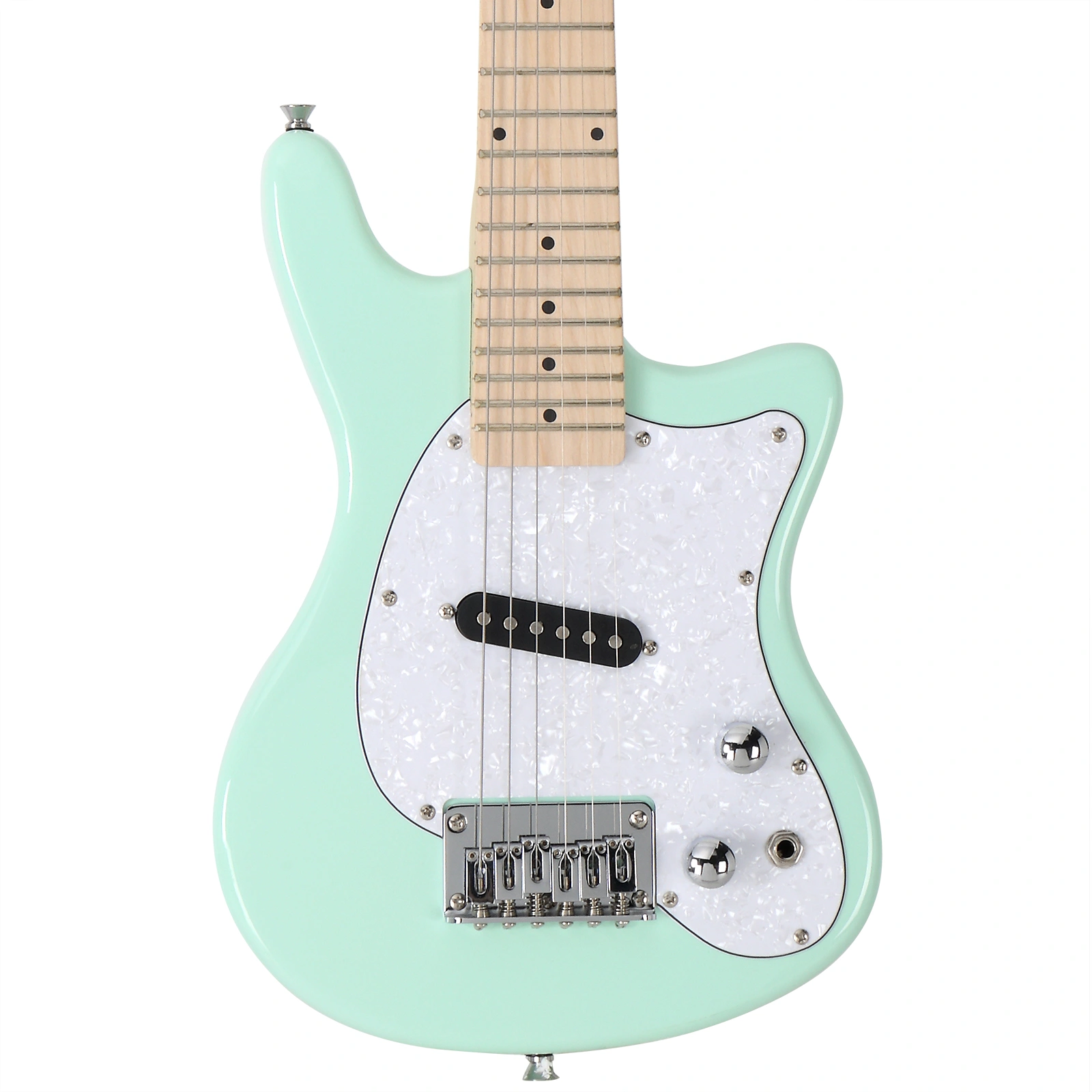 30in Maple Fingerboard Mini Electric Guitar Kit with 5W Amplifier Bag String Shoulder Strap Plectrum Cord Wrench Tool Light Green view 8