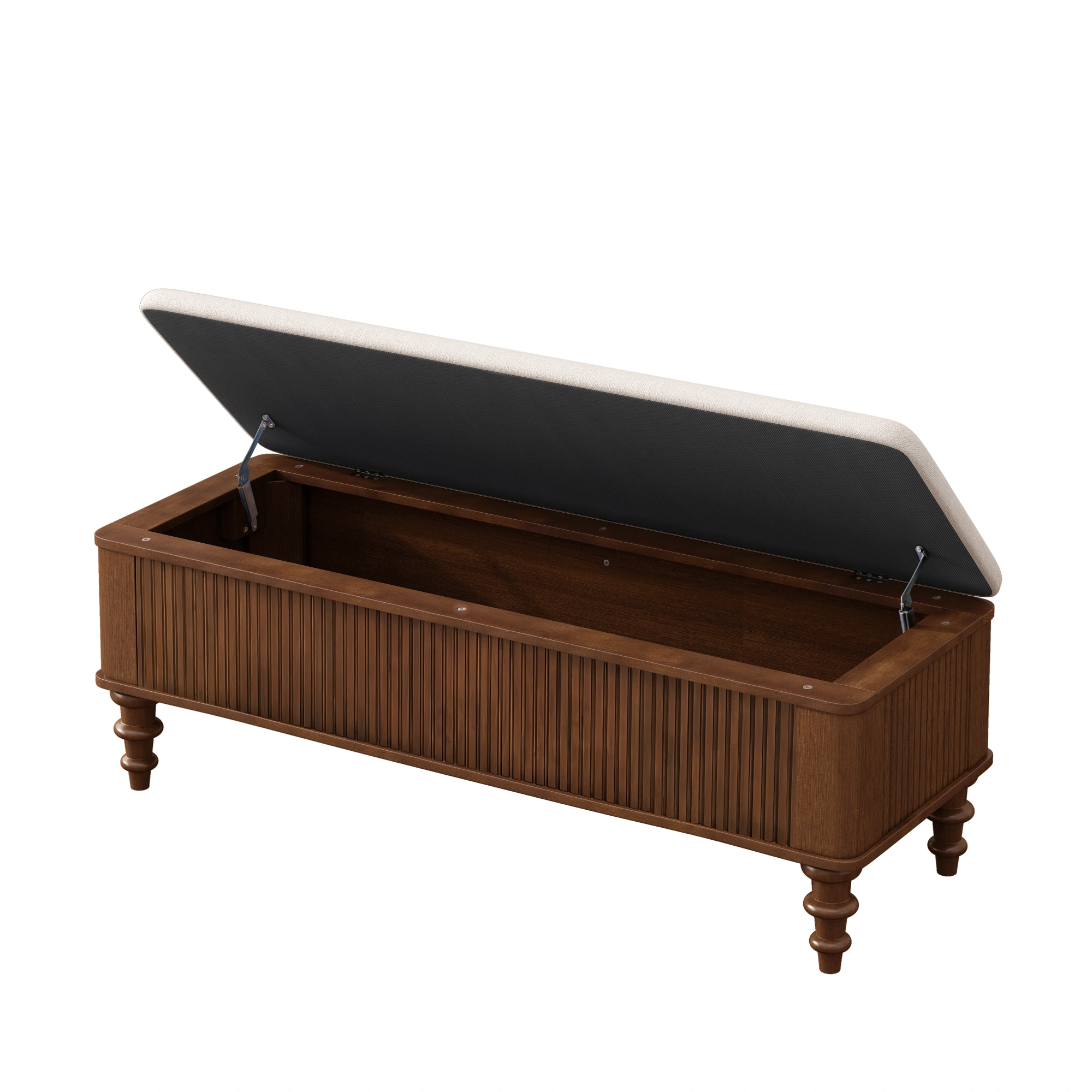 50.8-inch Multi-Functional Storage Ottoman Bench-Solid Rubberwood Bed End Bench with Linen Seat, Storage Bench for Bedroom, Entryway Shoe Organizer for Bedroom, Living Room, Entryway, Closet, Walnut view 10