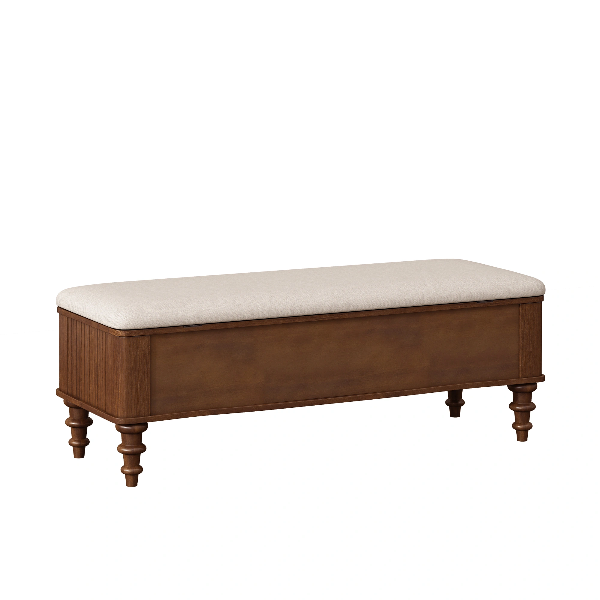 50.8-inch Multi-Functional Storage Ottoman Bench-Solid Rubberwood Bed End Bench with Linen Seat, Storage Bench for Bedroom, Entryway Shoe Organizer for Bedroom, Living Room, Entryway, Closet, Walnut view 3