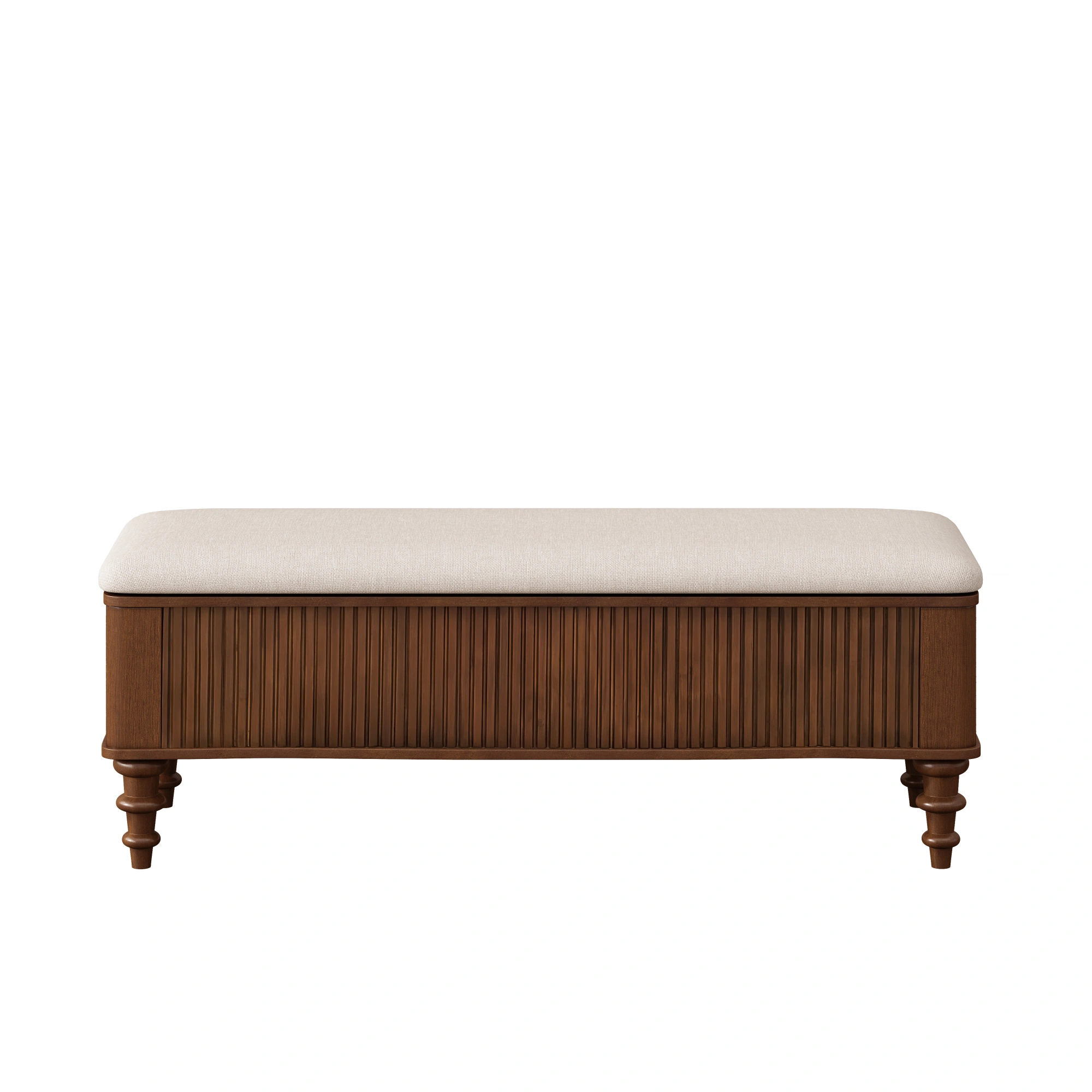 50.8-inch Multi-Functional Storage Ottoman Bench-Solid Rubberwood Bed End Bench with Linen Seat, Storage Bench for Bedroom, Entryway Shoe Organizer for Bedroom, Living Room, Entryway, Closet, Walnut view 5