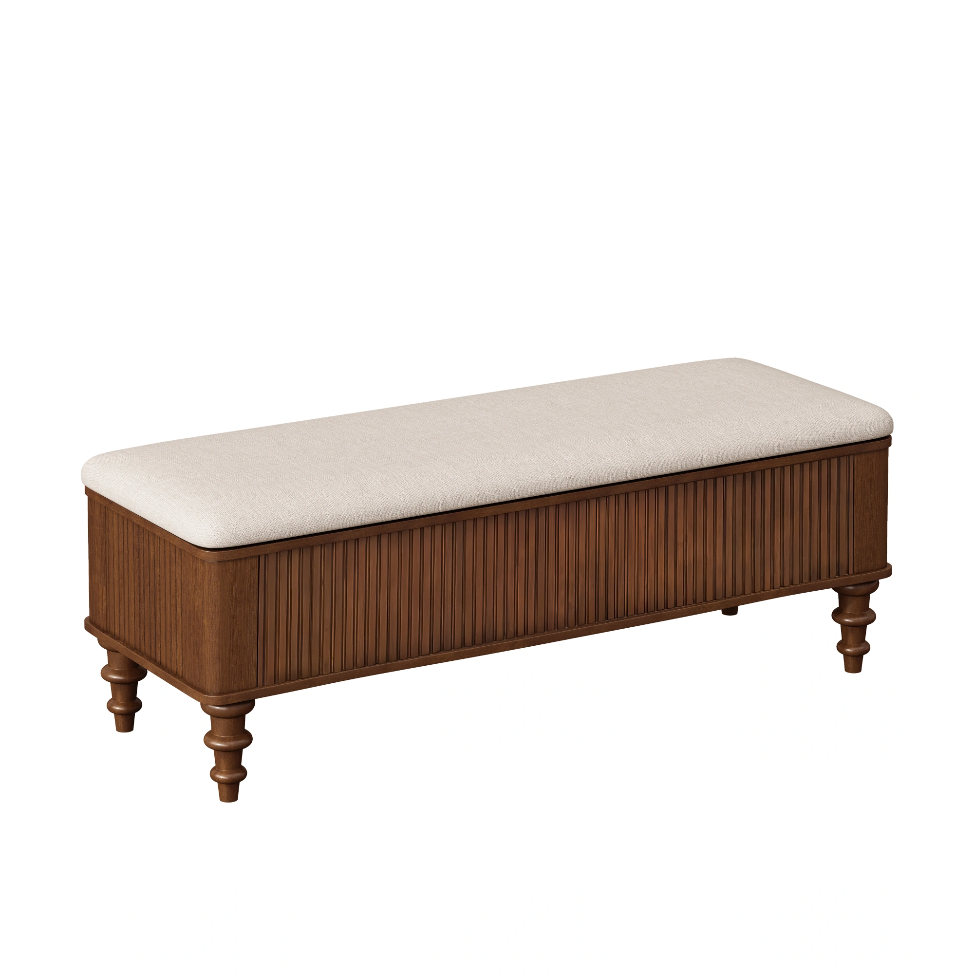 50.8-inch Multi-Functional Storage Ottoman Bench-Solid Rubberwood Bed End Bench with Linen Seat, Storage Bench for Bedroom, Entryway Shoe Organizer for Bedroom, Living Room, Entryway, Closet, Walnut view 7