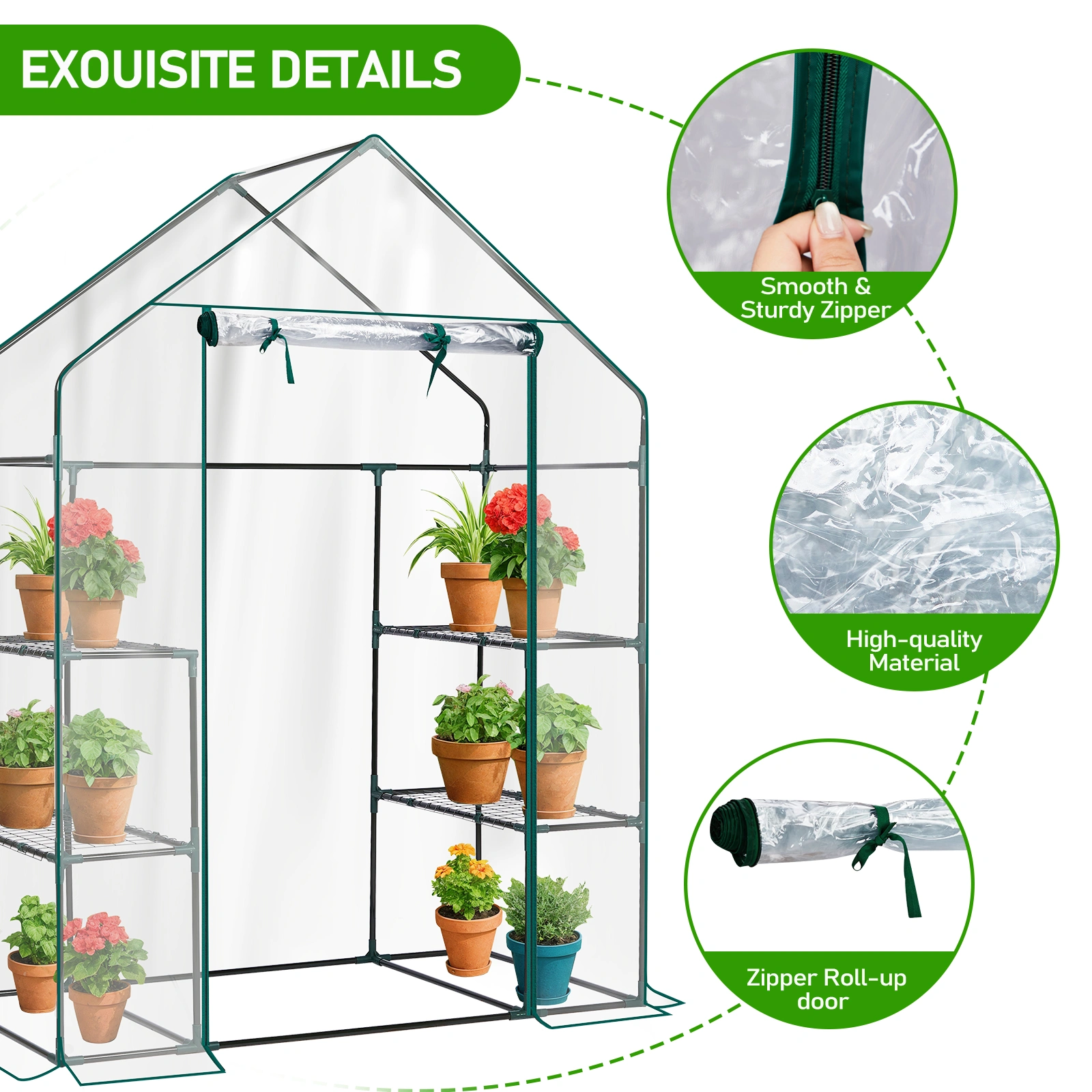 Mini Walk-in Greenhouse with PVC Cover, 4-Shelf Indoor Outdoor Plant Gardening Green House for Garden Backyard, 56" x 29" x 77", Transparent view 10
