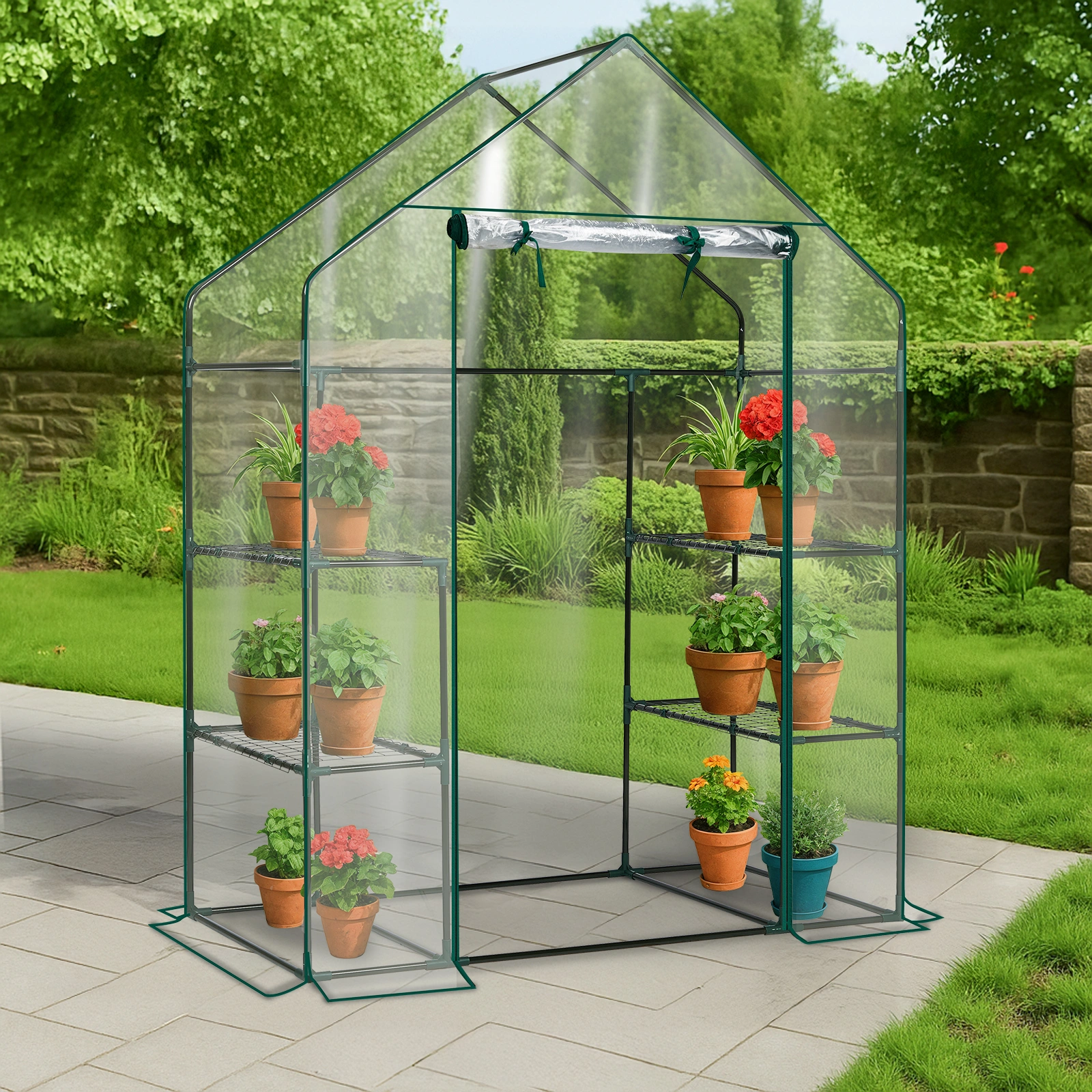 Mini Walk-in Greenhouse with PVC Cover, 4-Shelf Indoor Outdoor Plant Gardening Green House for Garden Backyard, 56" x 29" x 77", Transparent view 11