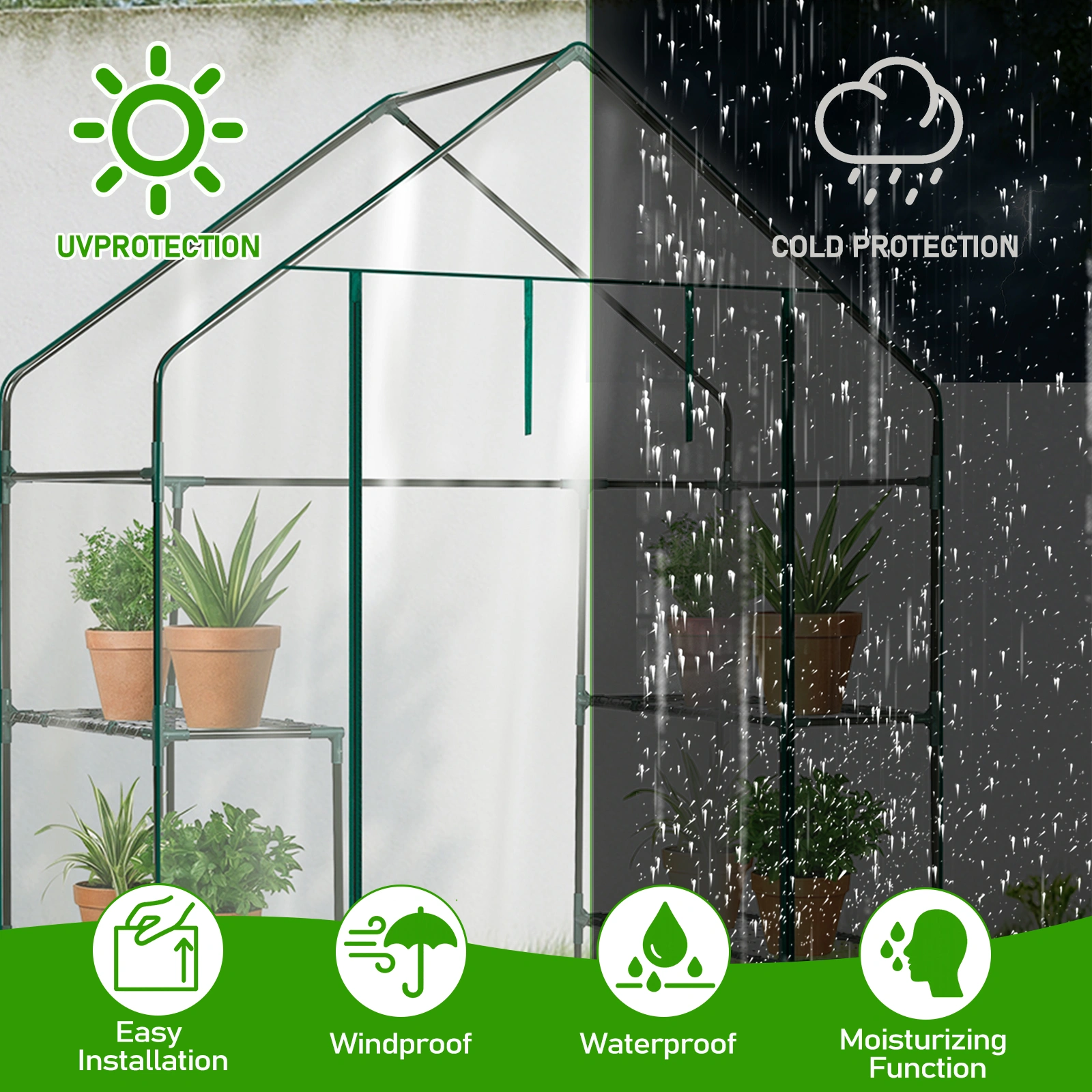 Mini Walk-in Greenhouse with PVC Cover, 4-Shelf Indoor Outdoor Plant Gardening Green House for Garden Backyard, 56" x 29" x 77", Transparent view 15