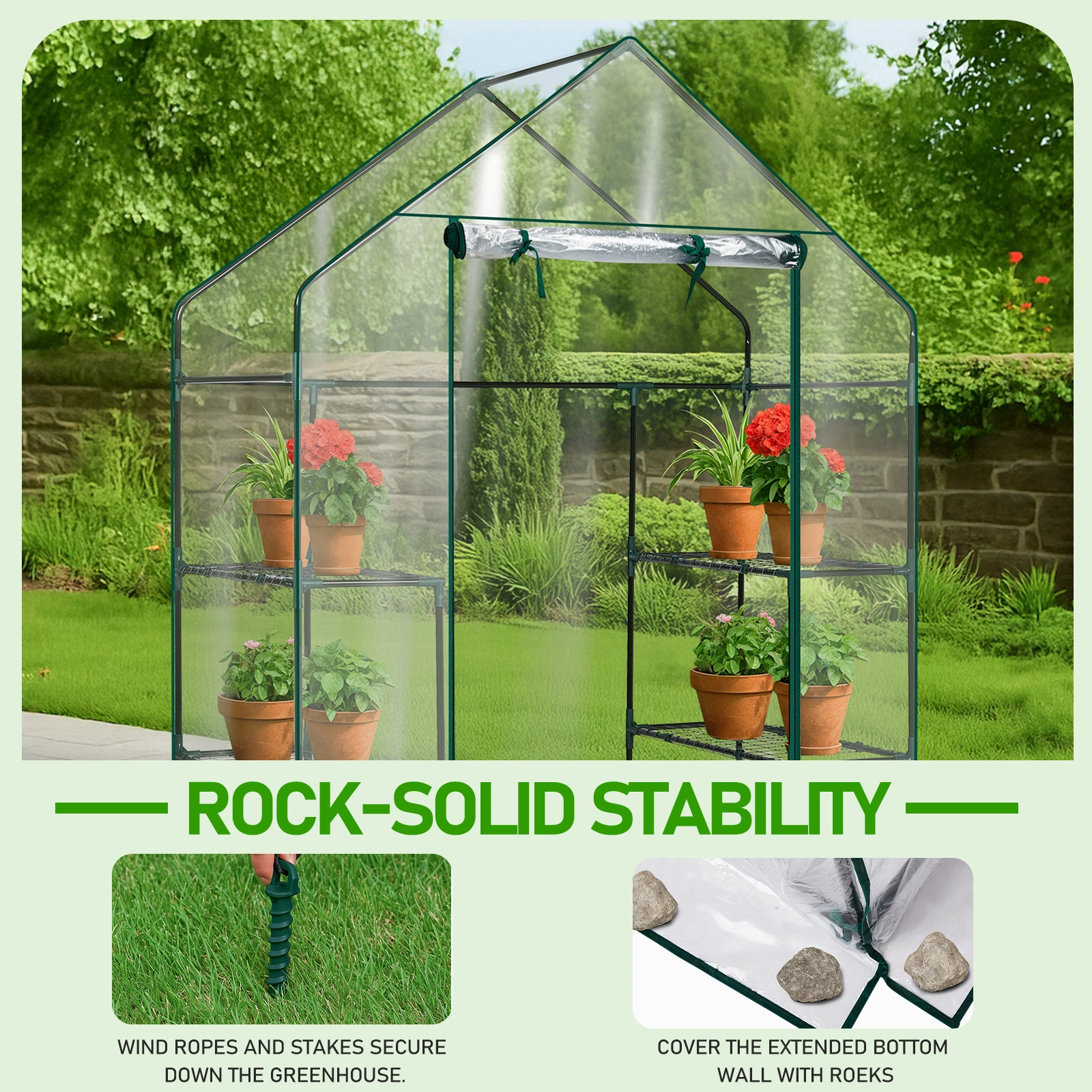 Mini Walk-in Greenhouse with PVC Cover, 4-Shelf Indoor Outdoor Plant Gardening Green House for Garden Backyard, 56" x 29" x 77", Transparent view 16