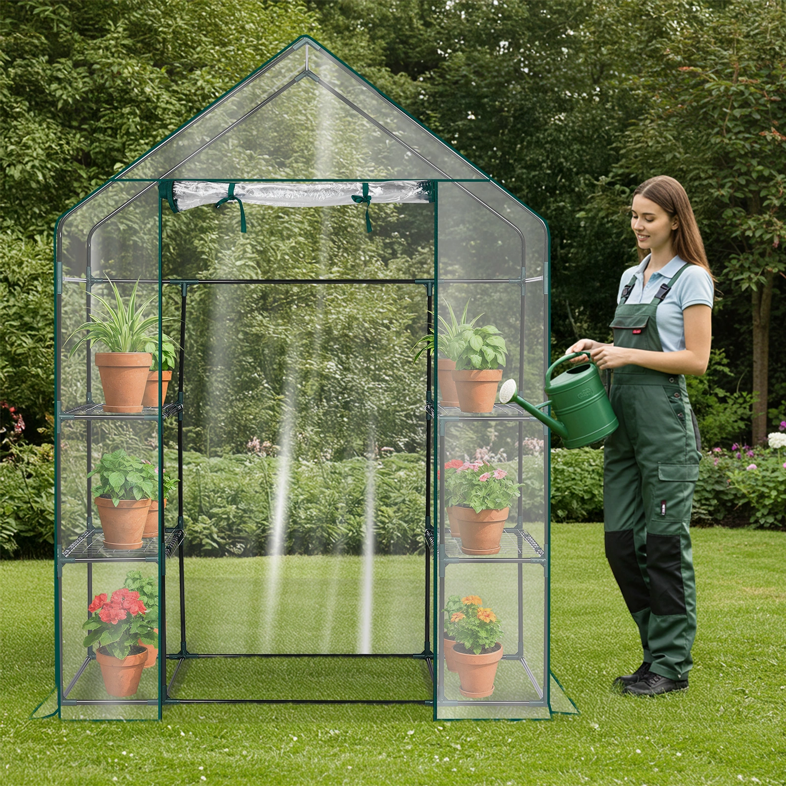 Mini Walk-in Greenhouse with PVC Cover, 4-Shelf Indoor Outdoor Plant Gardening Green House for Garden Backyard, 56" x 29" x 77", Transparent view 17