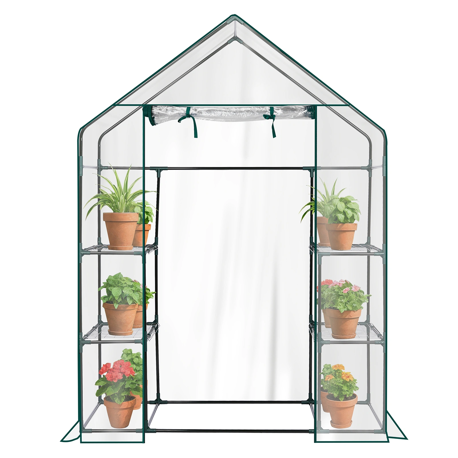 Mini Walk-in Greenhouse with PVC Cover, 4-Shelf Indoor Outdoor Plant Gardening Green House for Garden Backyard, 56" x 29" x 77", Transparent view 2