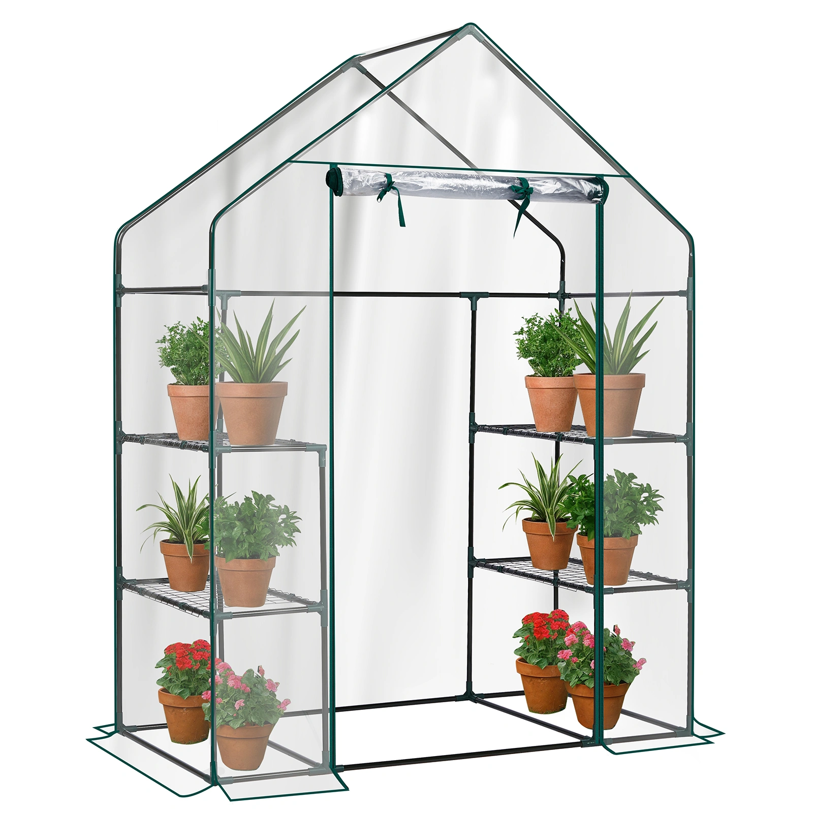 Mini Walk-in Greenhouse with PVC Cover, 4-Shelf Indoor Outdoor Plant Gardening Green House for Garden Backyard, 56" x 29" x 77", Transparent view 4