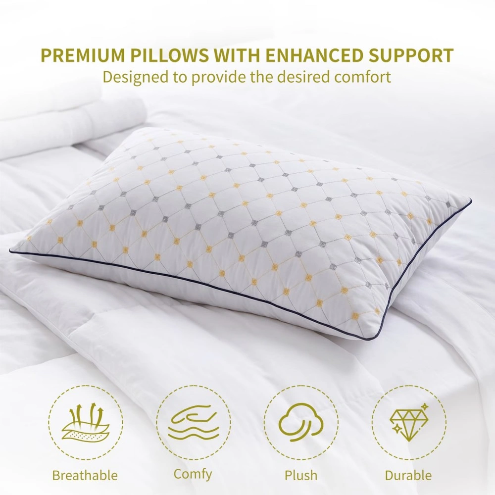 Hotel Quality Pack of 2 White Plump Pillows, Bounce Back Anti-Allergic Breathable Bedding