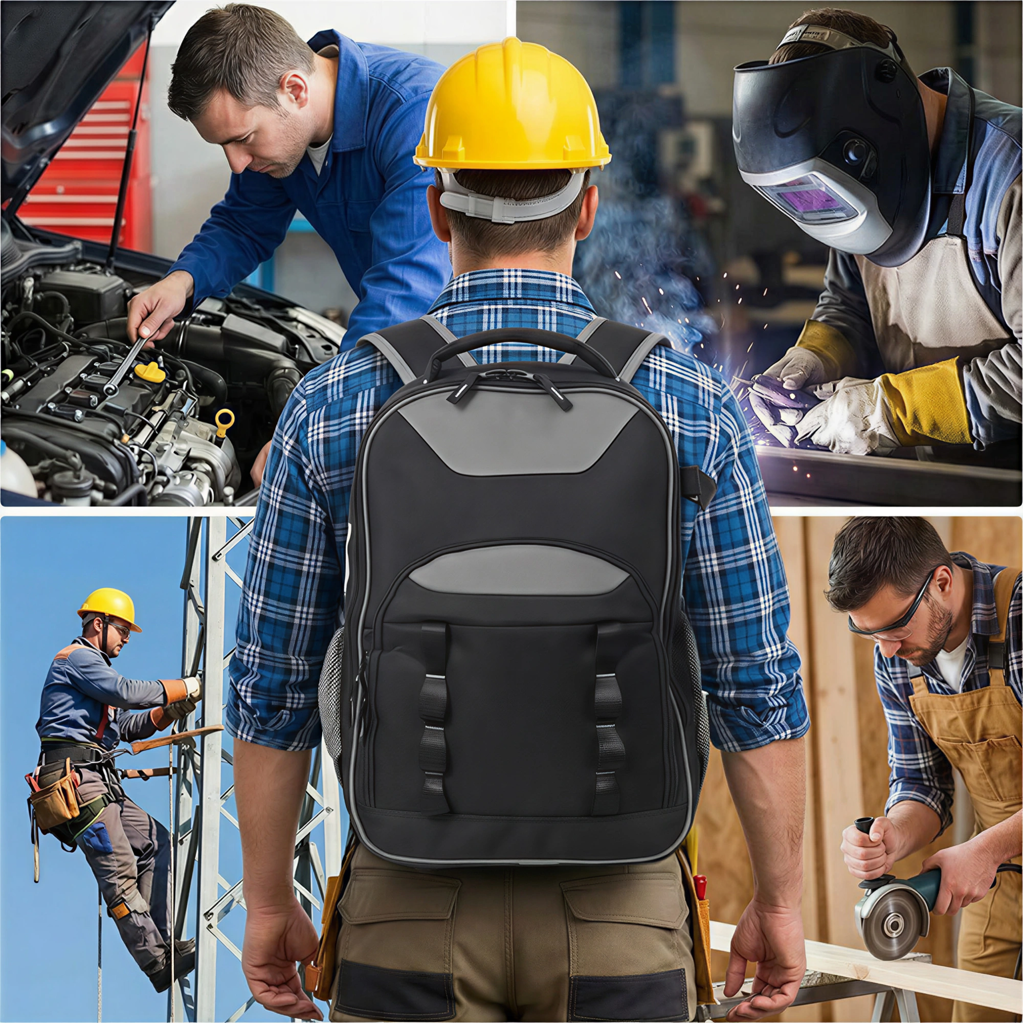 Oxford Cloth Multifunctional Tool Backpack, Heavy-Duty Tool Bag with Multiple Pockets for Electricians and Technicians view 13