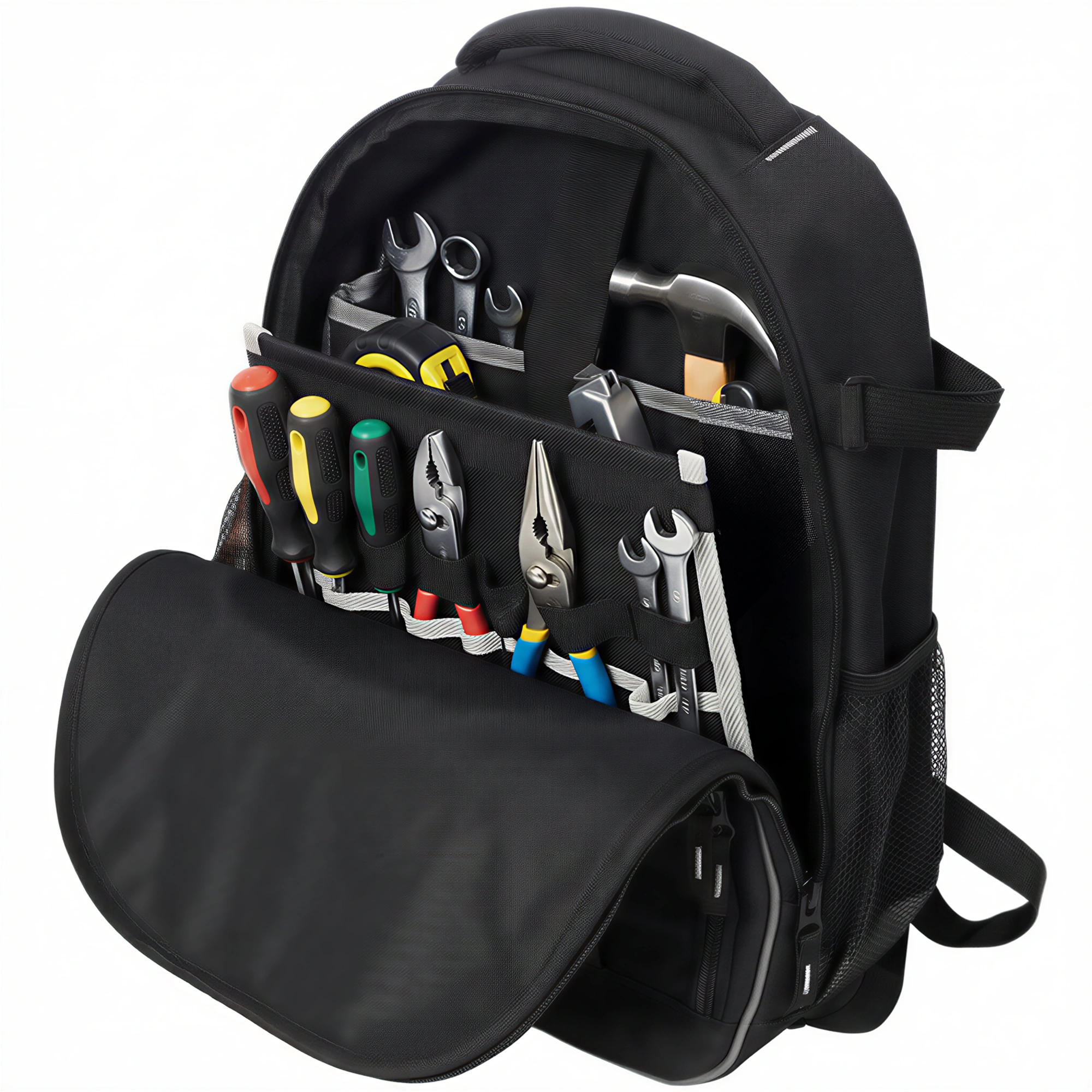 Oxford Cloth Multifunctional Tool Backpack, Heavy-Duty Tool Bag with Multiple Pockets for Electricians and Technicians view 3