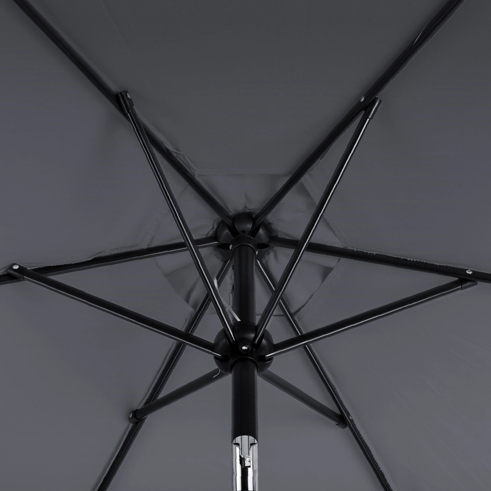 7.5FT Round Outdoor Patio Umbrella with Tilt Adjustment, Crank Lift System, 6 Iron Ribs & Iron Pole, Waterproof UV Protected Polyester Canopy, Gray view 11