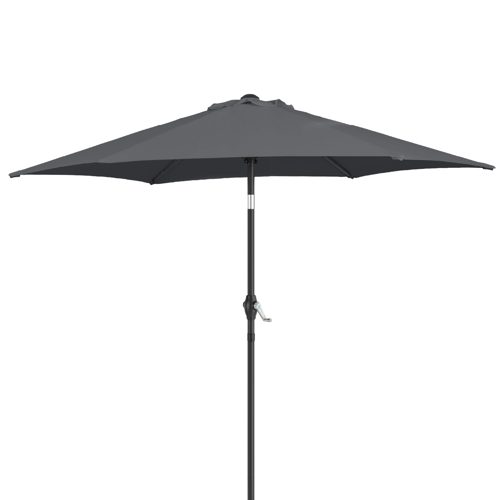 7.5FT Round Outdoor Patio Umbrella with Tilt Adjustment, Crank Lift System, 6 Iron Ribs & Iron Pole, Waterproof UV Protected Polyester Canopy, Gray view 2