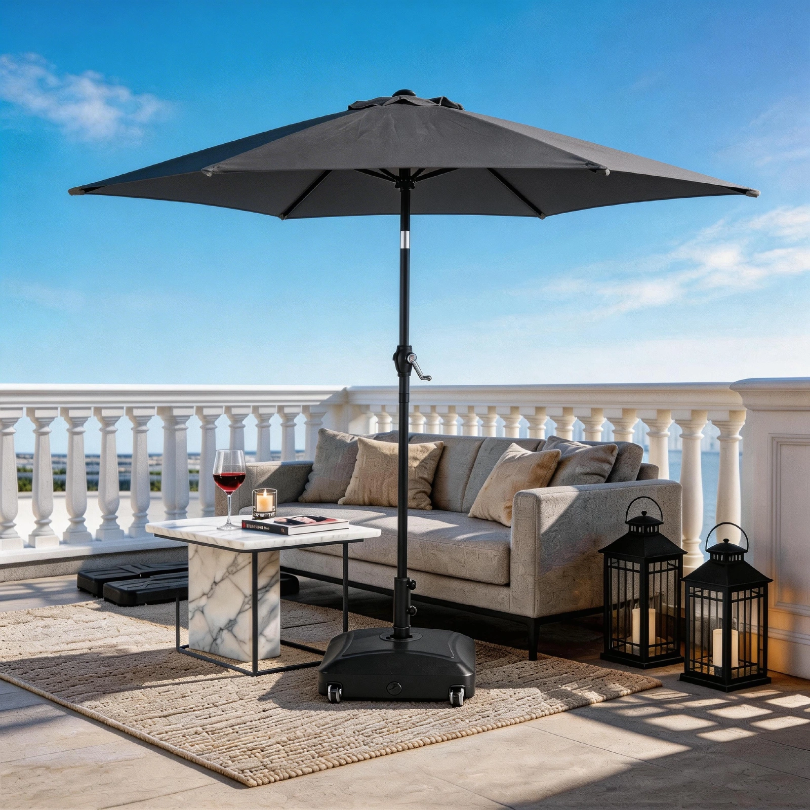 7.5FT Round Outdoor Patio Umbrella with Tilt Adjustment, Crank Lift System, 6 Iron Ribs & Iron Pole, Waterproof UV Protected Polyester Canopy, Gray view 21