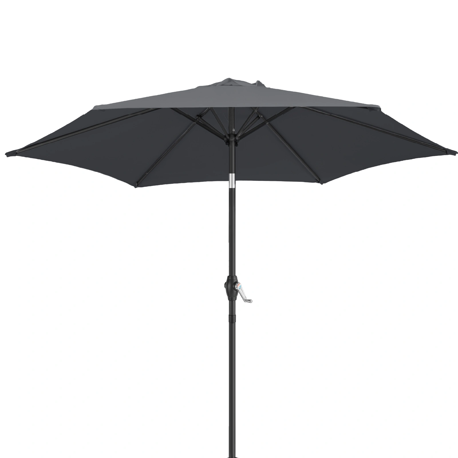 7.5FT Round Outdoor Patio Umbrella with Tilt Adjustment, Crank Lift System, 6 Iron Ribs & Iron Pole, Waterproof UV Protected Polyester Canopy, Gray view 6