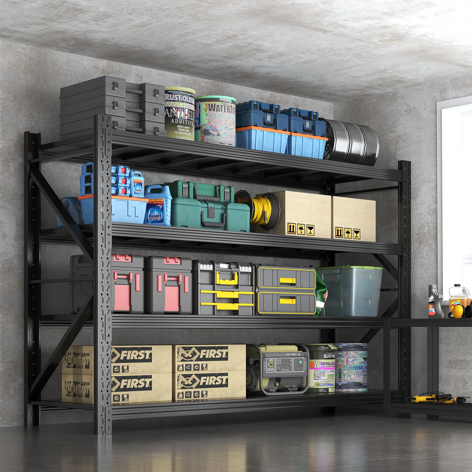 Heavy Duty Garage Shelving Units 70.1"H"71"W 24"D, 4-Tier Steel Adjustable Metal Storage Shelves,6000 lbs Industrial Rack for Garage Organization,Basement,Warehouse,Workshop,Utility Shelving for Tools