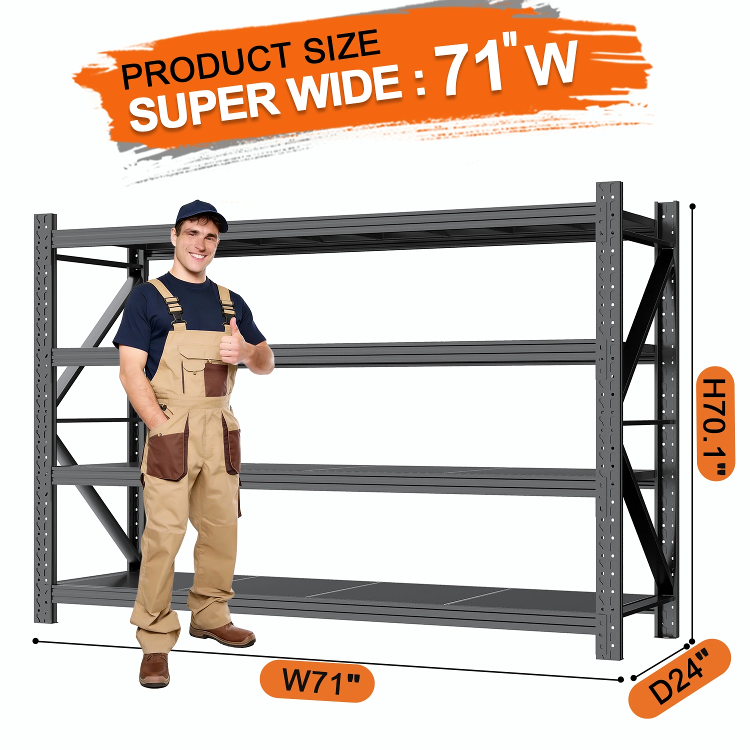 Heavy Duty Garage Shelving Units 70.1"H"71"W 24"D, 4-Tier Steel Adjustable Metal Storage Shelves,6000 lbs Industrial Rack for Garage Organization,Basement,Warehouse,Workshop,Utility Shelving for Tools view 2