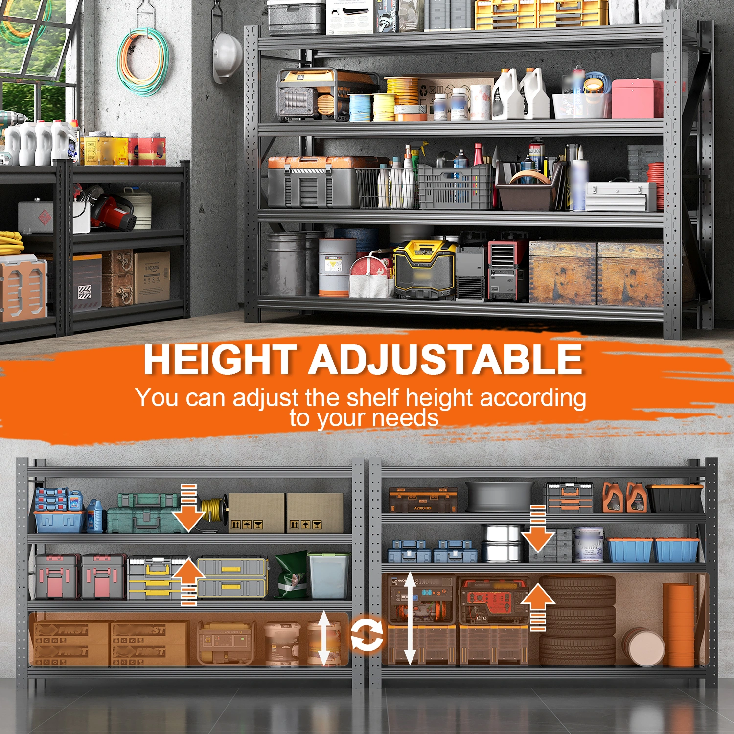 Heavy Duty Garage Shelving Units 70.1"H"71"W 24"D, 4-Tier Steel Adjustable Metal Storage Shelves,6000 lbs Industrial Rack for Garage Organization,Basement,Warehouse,Workshop,Utility Shelving for Tools view 6