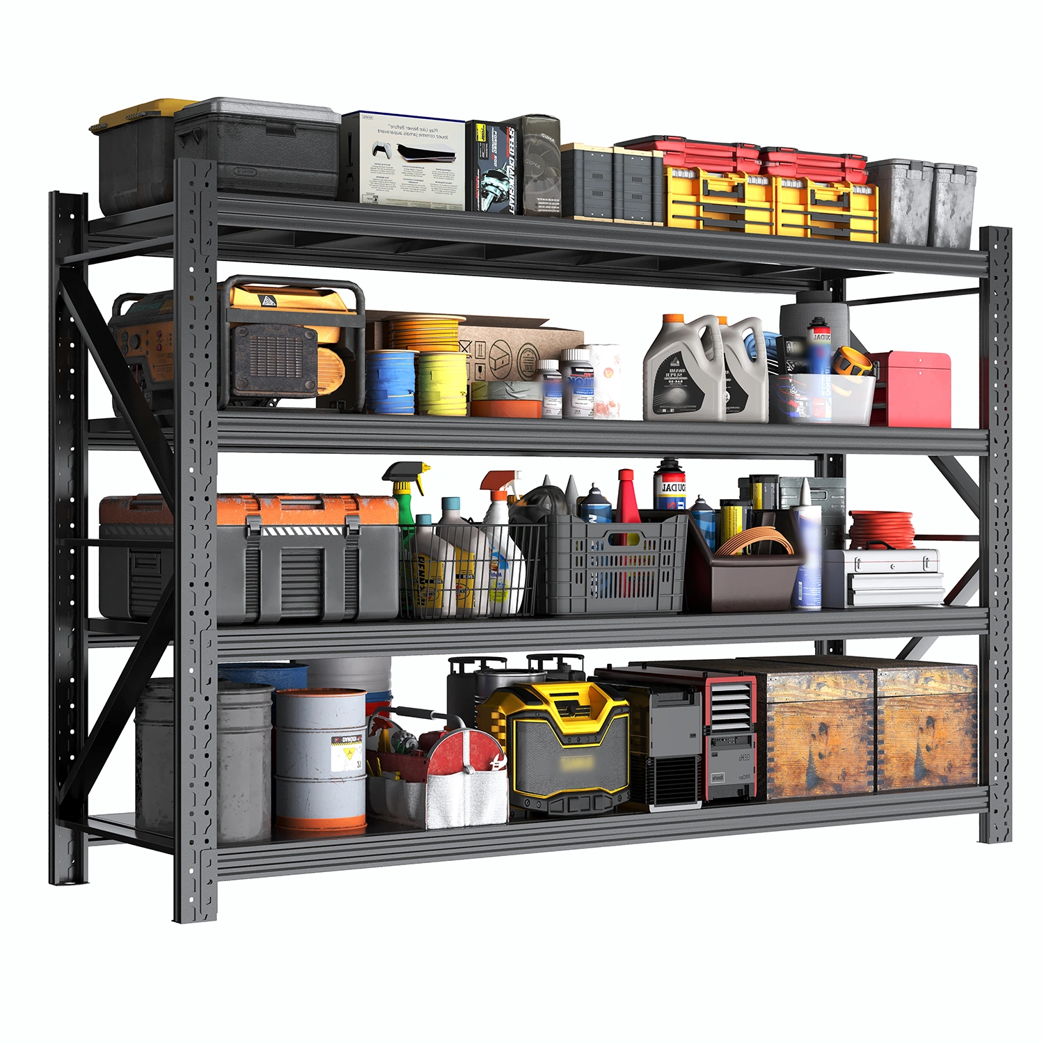 Heavy Duty Garage Shelving Units 70.1"H"71"W 24"D, 4-Tier Steel Adjustable Metal Storage Shelves,6000 lbs Industrial Rack for Garage Organization,Basement,Warehouse,Workshop,Utility Shelving for Tools view 9