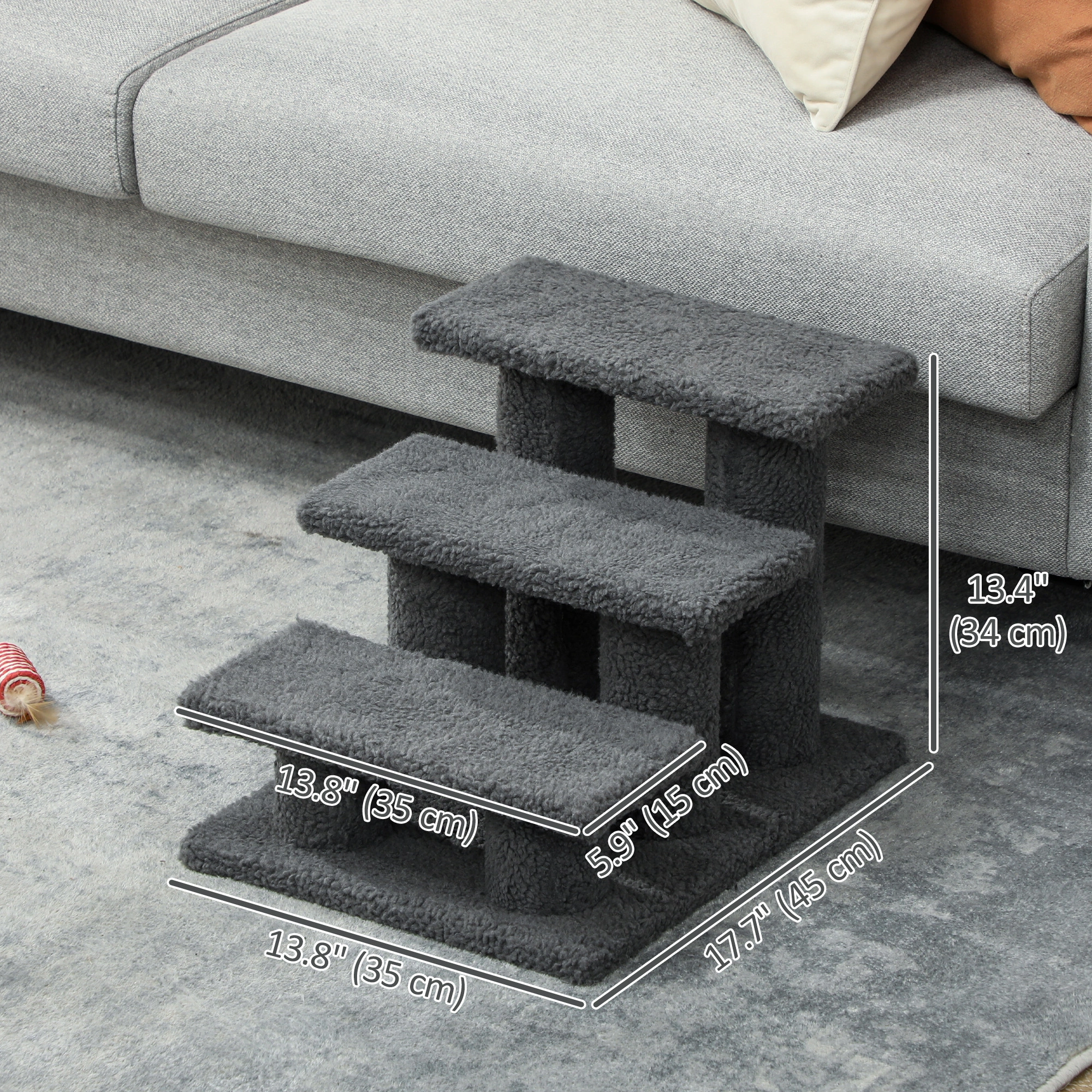 Pet Stairs for Dogs & Cats | 3-Tier Foam Steps with Scratching Post | Soft Side Steps for Senior Small Pets Easy Bed Access view 3