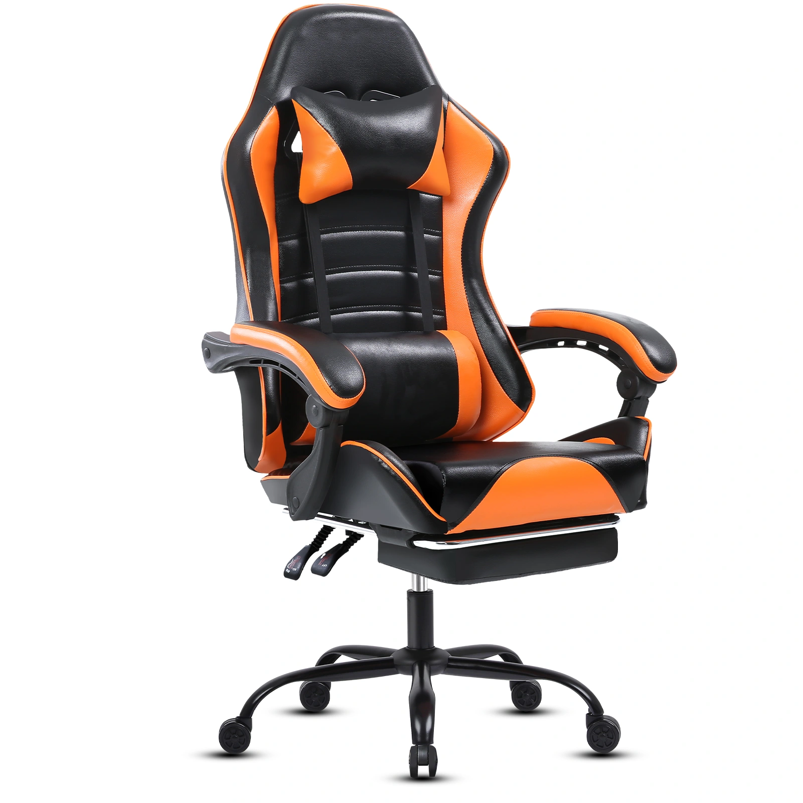 Big and Tall Gaming Chair with Footrest, Ergonomic PU Leather Office Chair, Adjustable Reclining Desk Chair 360° Swivel with Wheels, for Adults, Orange