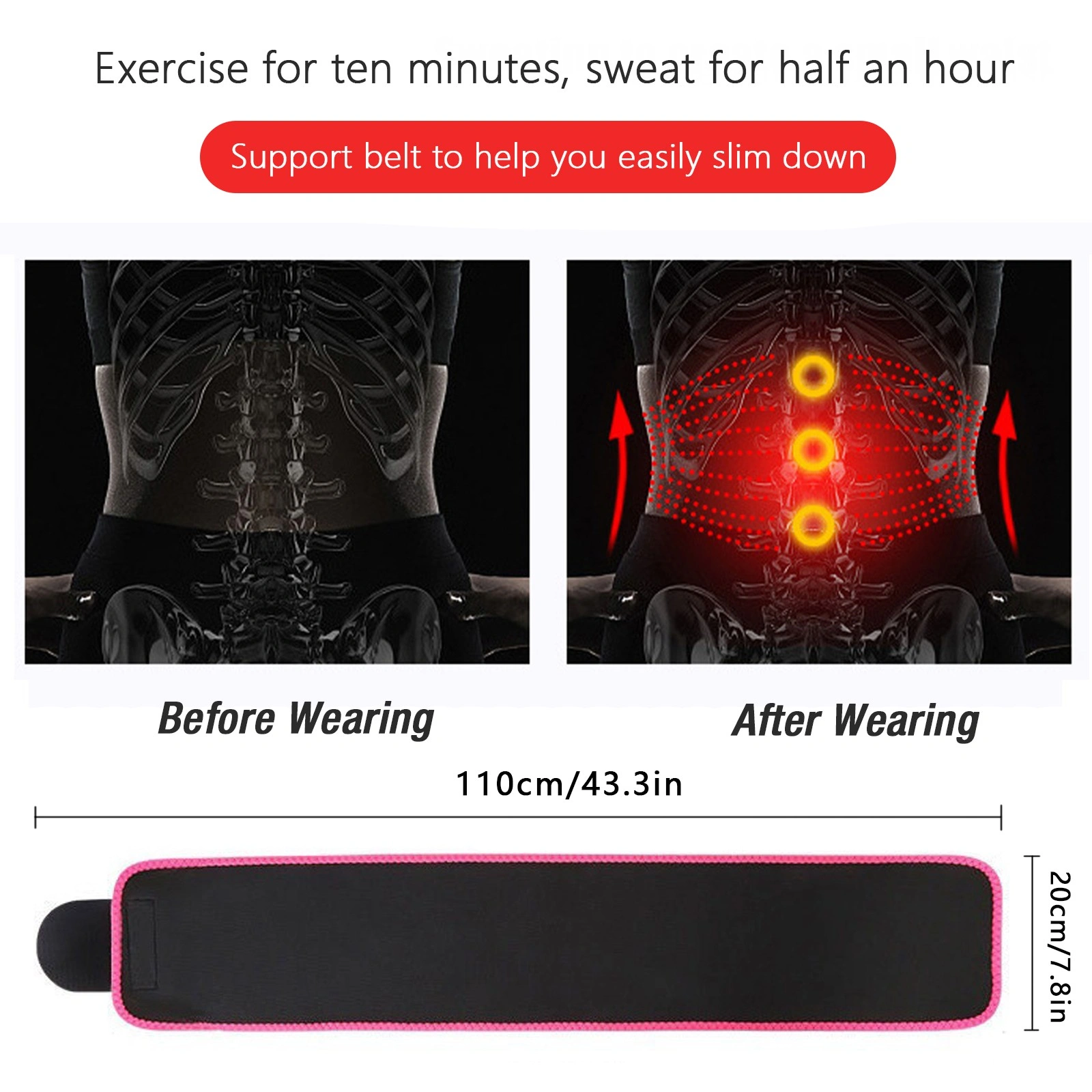 Waist Trimmer Belt with Phone Pocket - Sweat Waist Trainer for Workout, Running & Gym - Pink/Black view 2