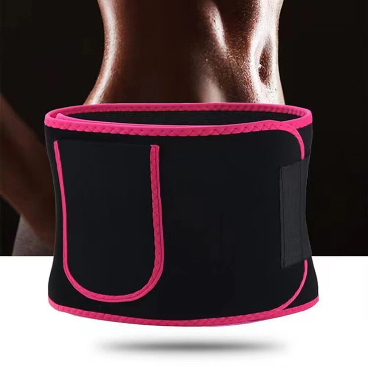 Waist Trimmer Belt with Phone Pocket - Sweat Waist Trainer for Workout, Running & Gym - Pink/Black view 3