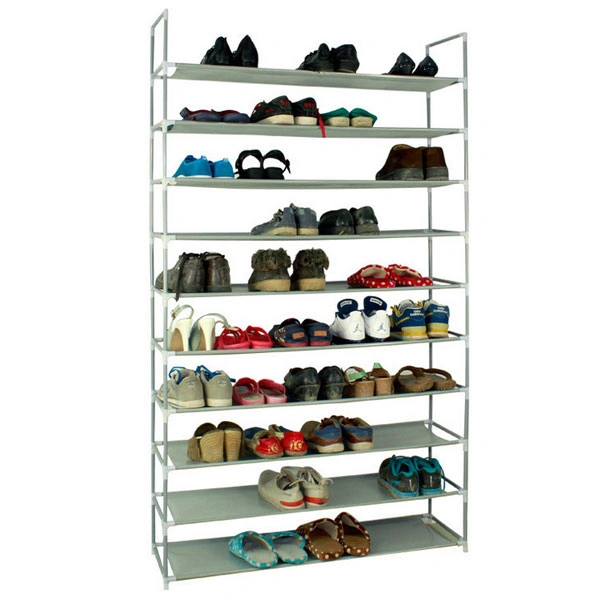 10-Tier Shoe Rack 100cm, Large Capacity Steel Frame Non-Woven Fabric Shoe Organizer Cabinet, Gray