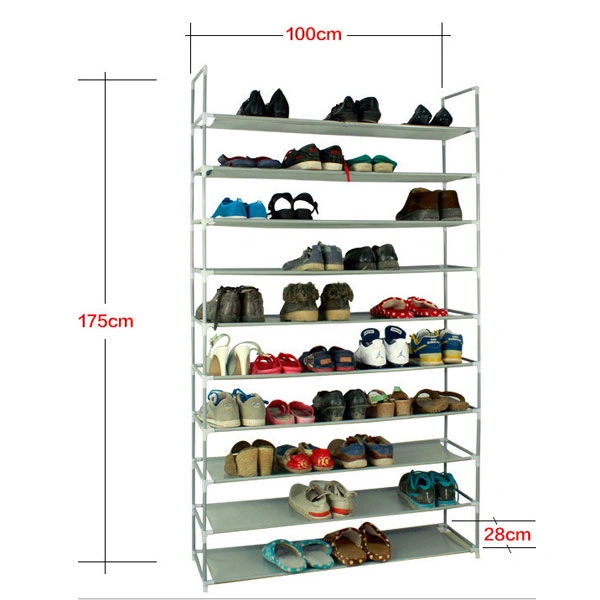 10-Tier Shoe Rack 100cm, Large Capacity Steel Frame Non-Woven Fabric Shoe Organizer Cabinet, Gray view 3