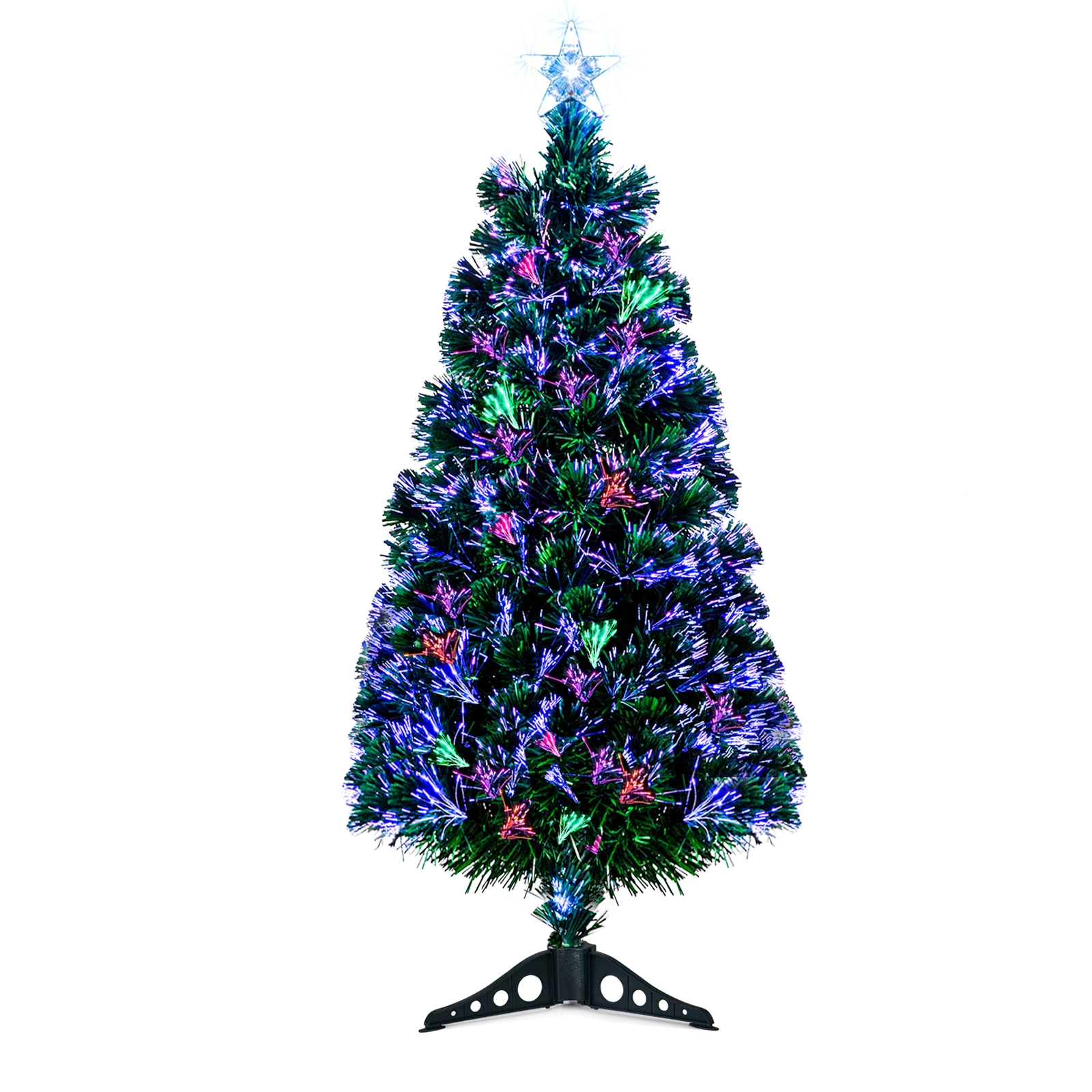 FCH 3ft Fiber Optic Christmas Tree with Stars Top, Color-Changing Lights, 85 PVC Branches, Plastic Base